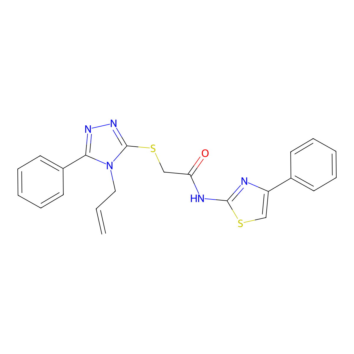 2-[(5-phenyl-4-prop-2-enyl-1,2,4-triazol-3-yl)sulfanyl]-N-(4-phenyl-1,3-thiazol-2-yl)acetamide molecular structure, CAS 708279-20-3