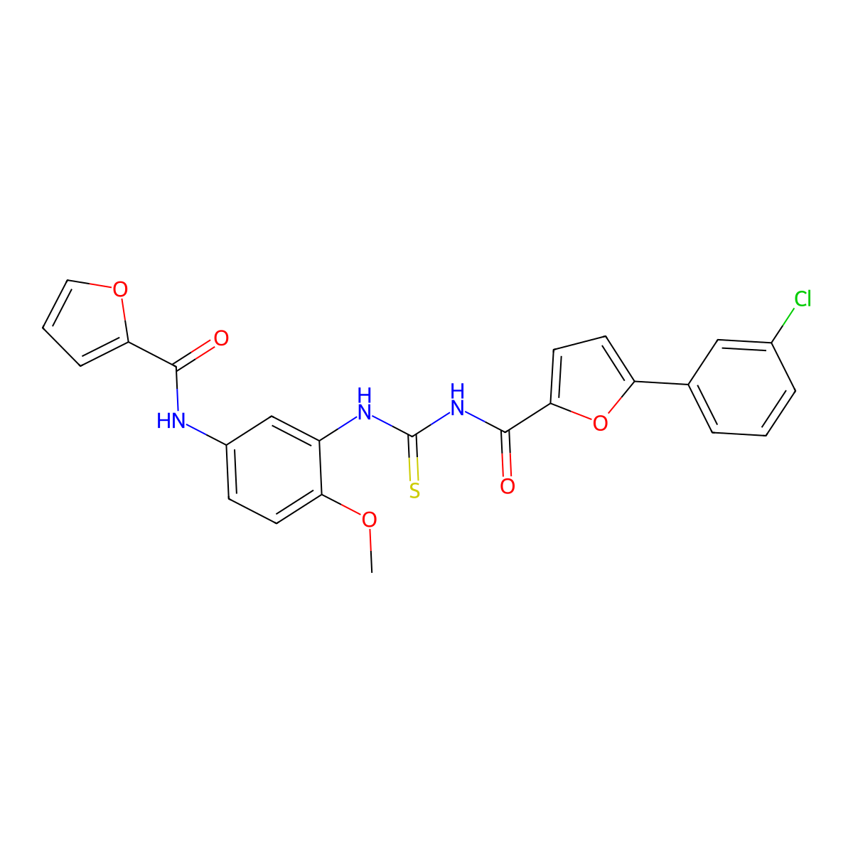 5-(3-chlorophenyl)-N-[[5-(furan-2-carbonylamino)-2-methoxyphenyl]carbamothioyl]furan-2-carboxamide molecular structure, CAS 708279-27-0