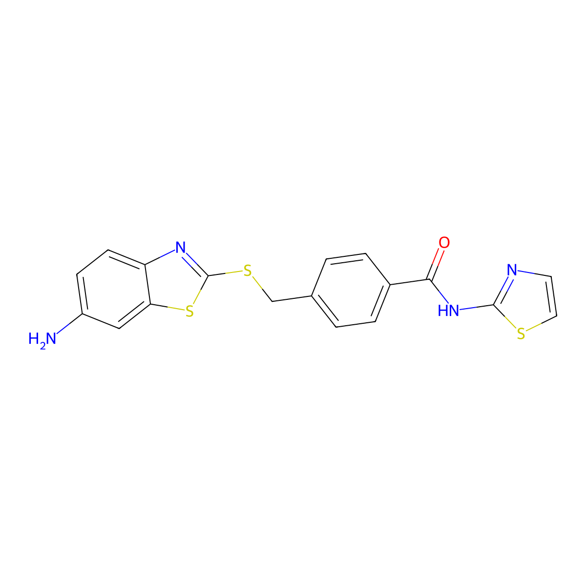 4-{[(6-amino-1,3-benzothiazol-2-yl)sulfanyl]methyl}-N-(1,3-thiazol-2-yl)benzamide molecular structure, CAS 708279-32-7