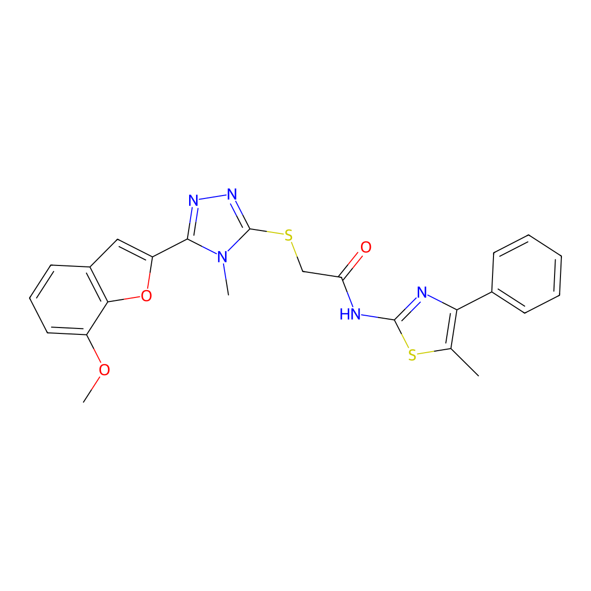 2-[[5-(7-methoxy-1-benzofuran-2-yl)-4-methyl-1,2,4-triazol-3-yl]sulfanyl]-N-(5-methyl-4-phenyl-1,3-thiazol-2-yl)acetamide molecular structure, CAS 708279-41-8