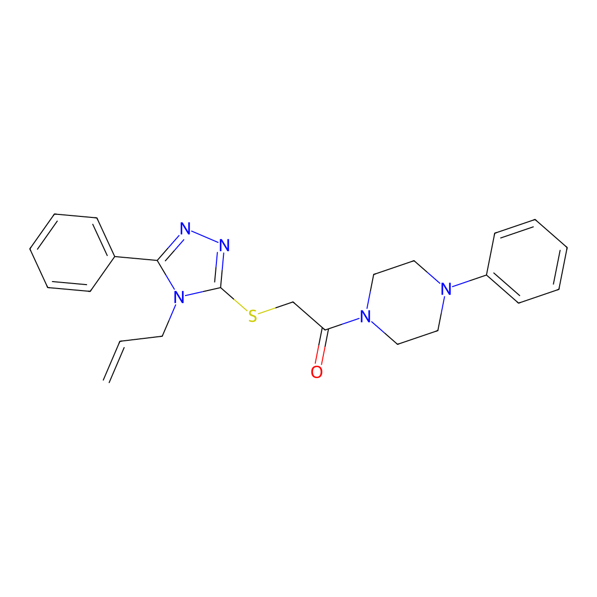 1-(4-Phenylpiperazin-1-yl)-2-[(5-phenyl-4-prop-2-enyl-1,2,4-triazol-3-yl)sulfanyl]ethanone molecular structure, CAS 708279-49-6