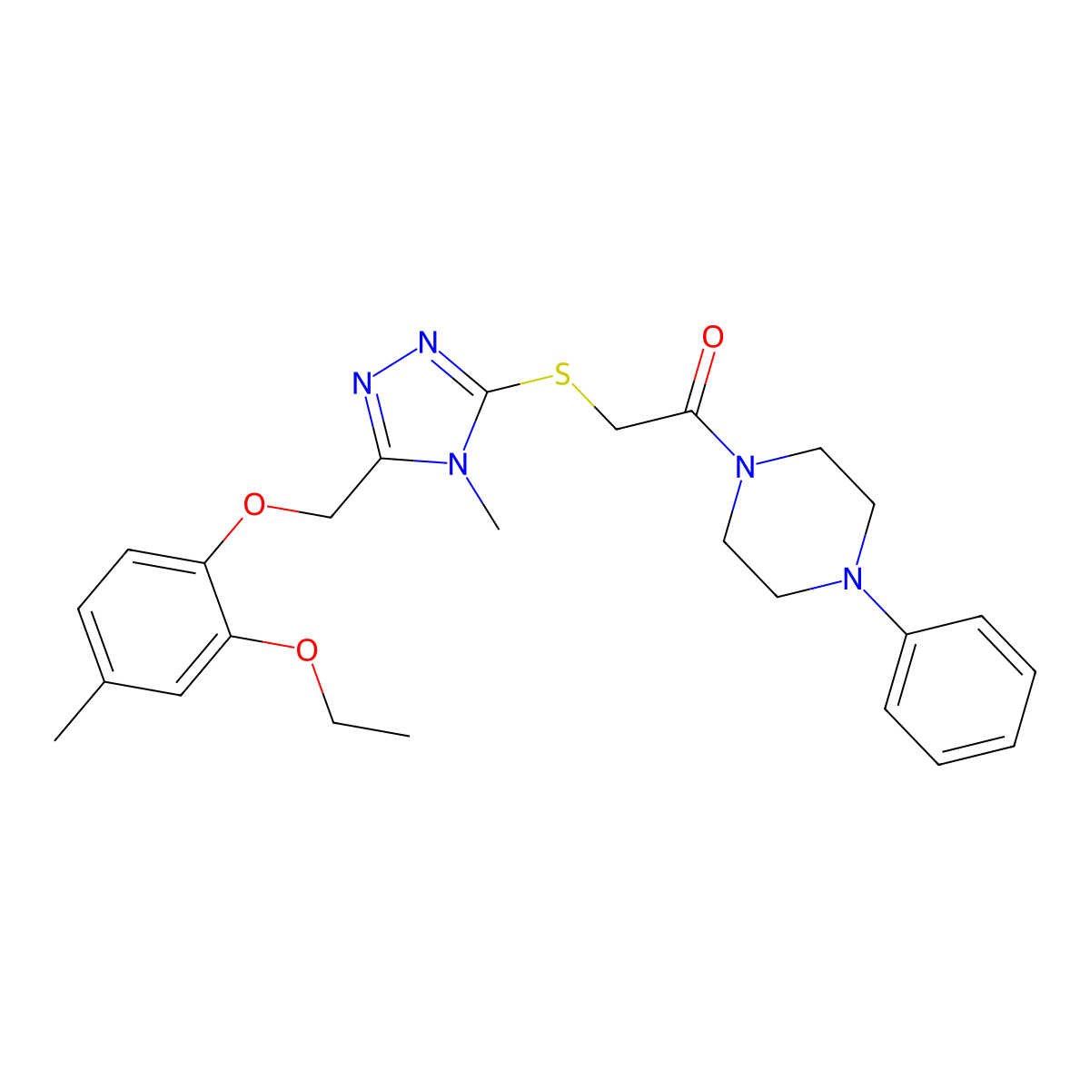 2-[[5-[(2-Ethoxy-4-methylphenoxy)methyl]-4-methyl-1,2,4-triazol-3-yl]sulfanyl]-1-(4-phenylpiperazin-1-yl)ethanone molecular structure, CAS 708279-77-0