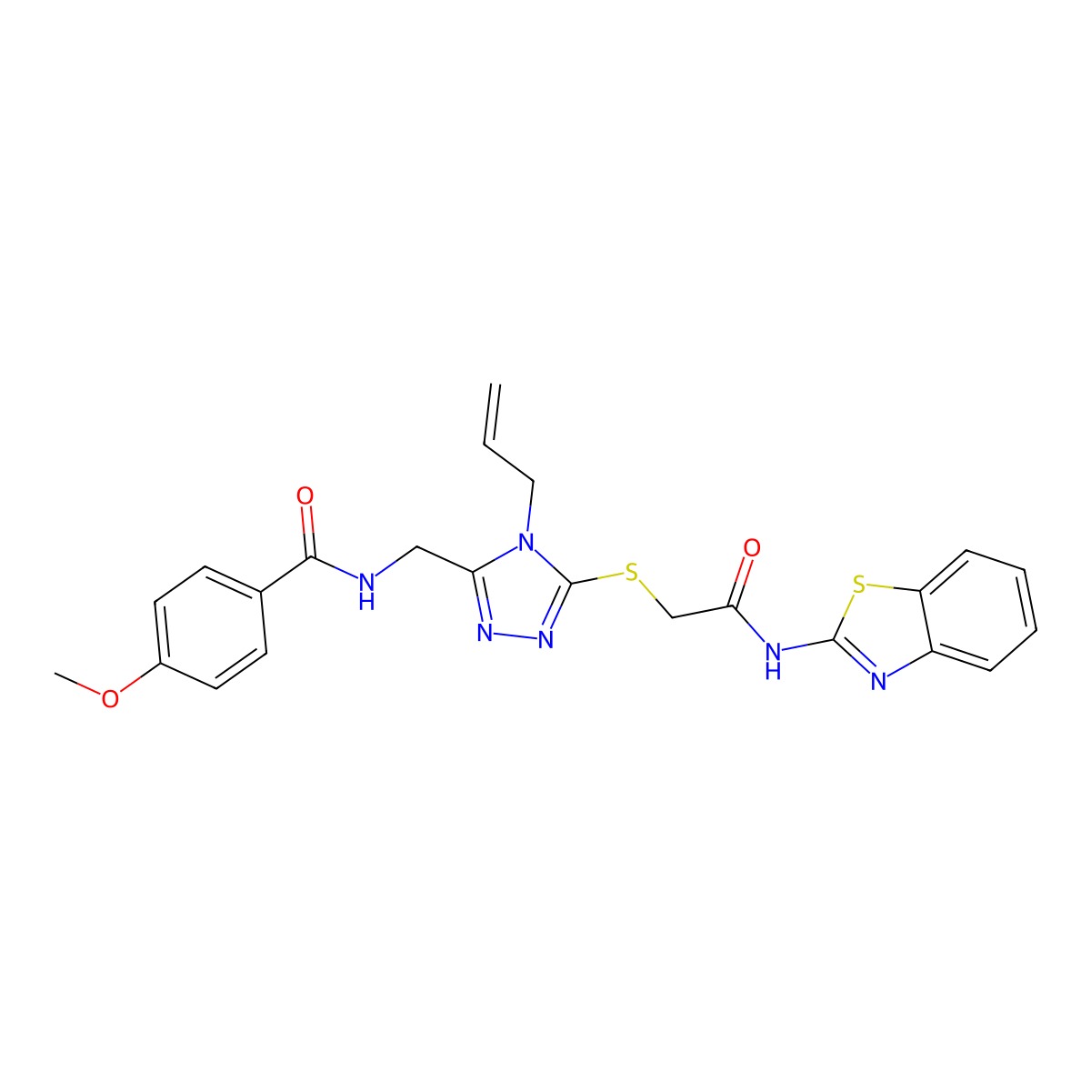 N-[[5-[2-(1,3-benzothiazol-2-ylamino)-2-oxoethyl]sulfanyl-4-prop-2-enyl-1,2,4-triazol-3-yl]methyl]-4-methoxybenzamide molecular structure, CAS 708279-91-8