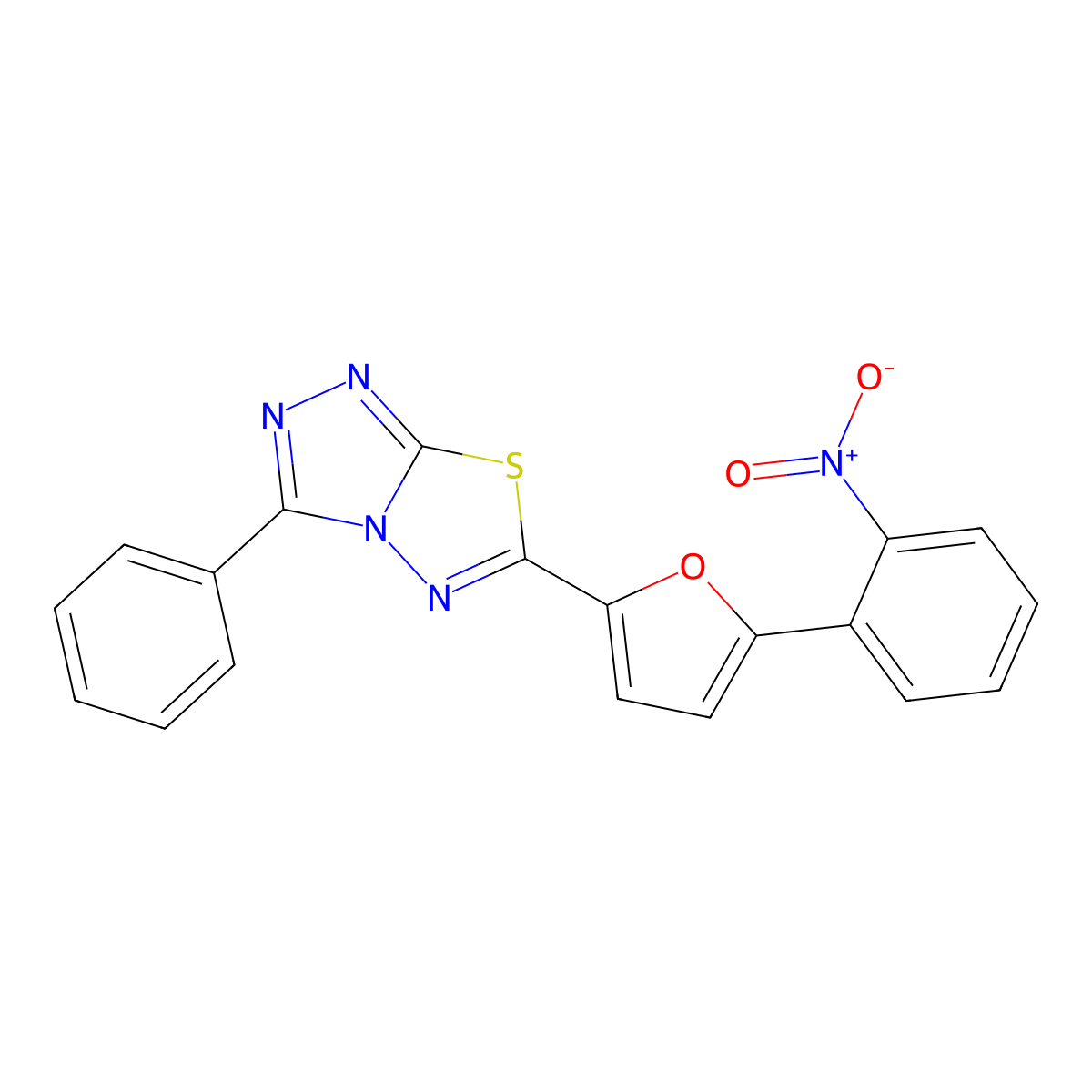 6-[5-(2-Nitrophenyl)furan-2-yl]-3-phenyl-[1,2,4]triazolo[3,4-b][1,3,4]thiadiazole molecular structure, CAS 708279-93-0