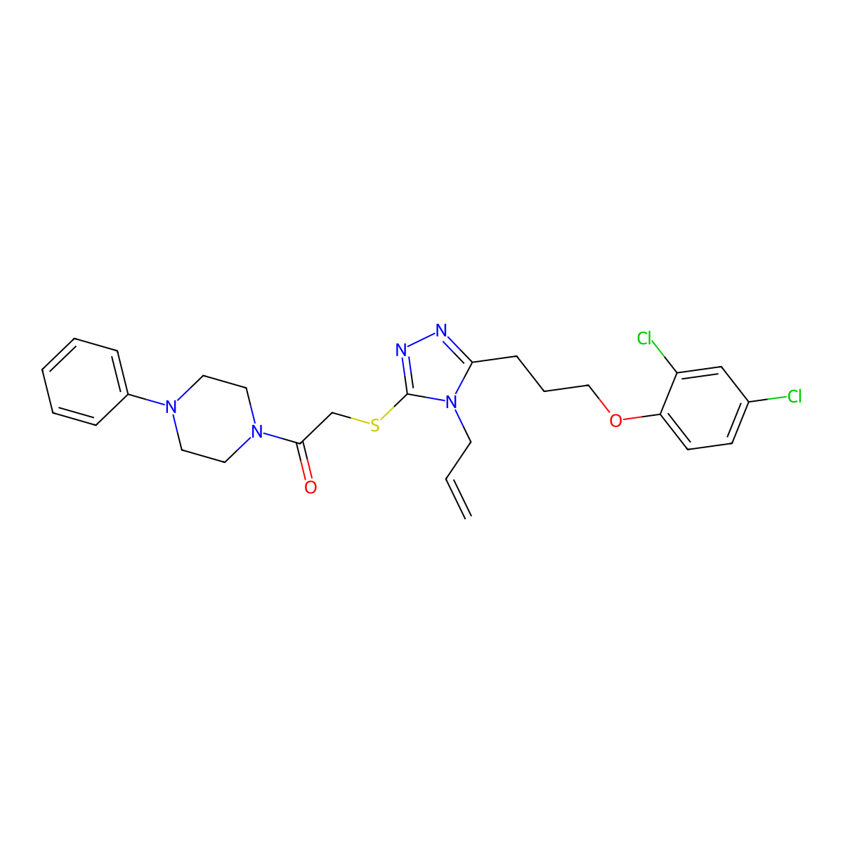 2-[[5-[3-(2,4-Dichlorophenoxy)propyl]-4-prop-2-enyl-1,2,4-triazol-3-yl]sulfanyl]-1-(4-phenylpiperazin-1-yl)ethanone molecular structure, CAS 708279-94-1