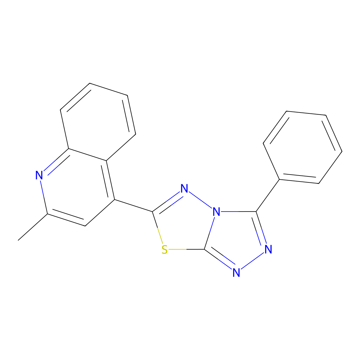 2-Methyl-4-(3-phenyl[1,2,4]triazolo[3,4-b][1,3,4]thiadiazol-6-yl)quinoline molecular structure, CAS 708280-16-4