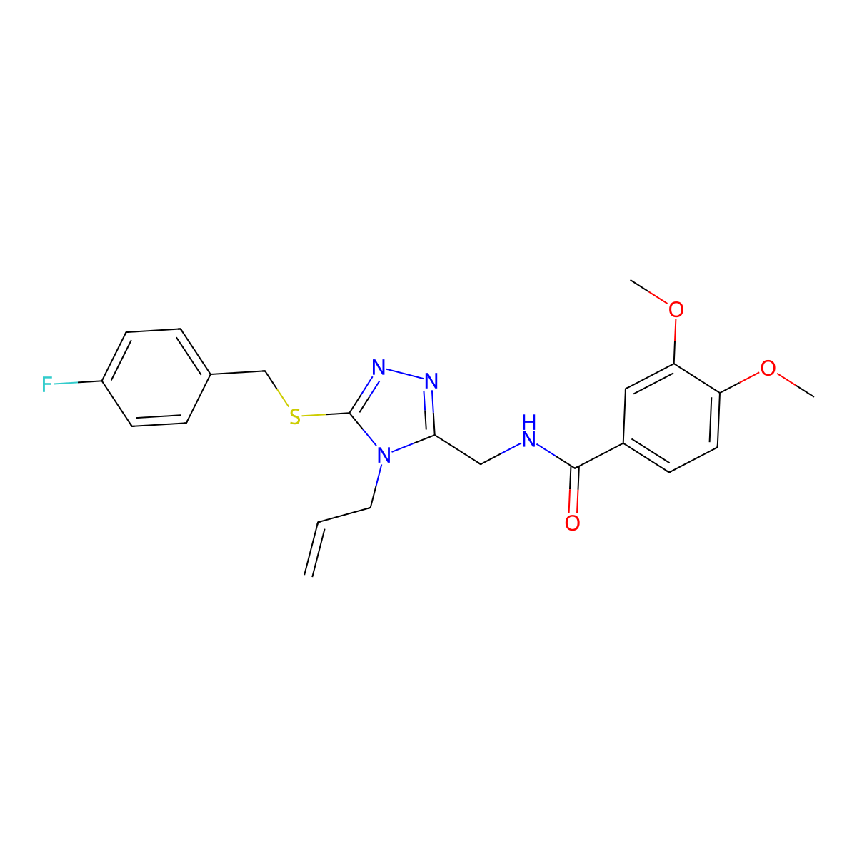N-[[5-[(4-fluorophenyl)methylsulfanyl]-4-prop-2-enyl-1,2,4-triazol-3-yl]methyl]-3,4-dimethoxybenzamide molecular structure, CAS 708280-17-5