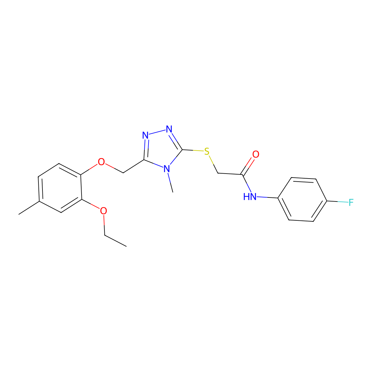 2-[[5-[(2-ethoxy-4-methylphenoxy)methyl]-4-methyl-1,2,4-triazol-3-yl]sulfanyl]-N-(4-fluorophenyl)acetamide molecular structure, CAS 708280-31-3