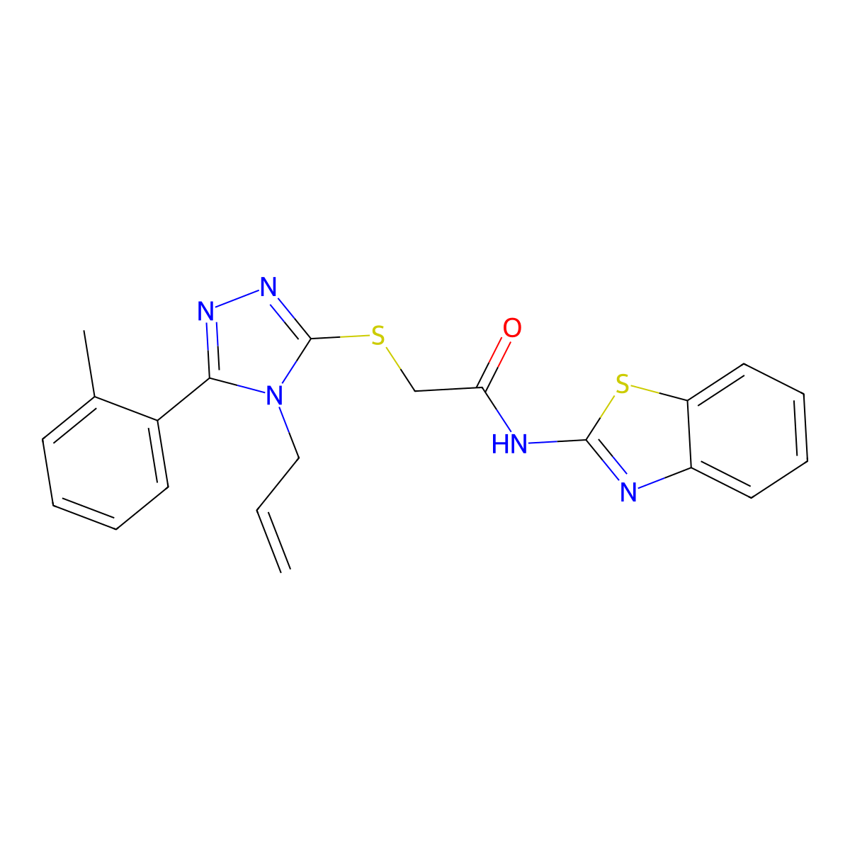 N-(1,3-benzothiazol-2-yl)-2-[[5-(2-methylphenyl)-4-prop-2-enyl-1,2,4-triazol-3-yl]sulfanyl]acetamide molecular structure, CAS 708280-39-1