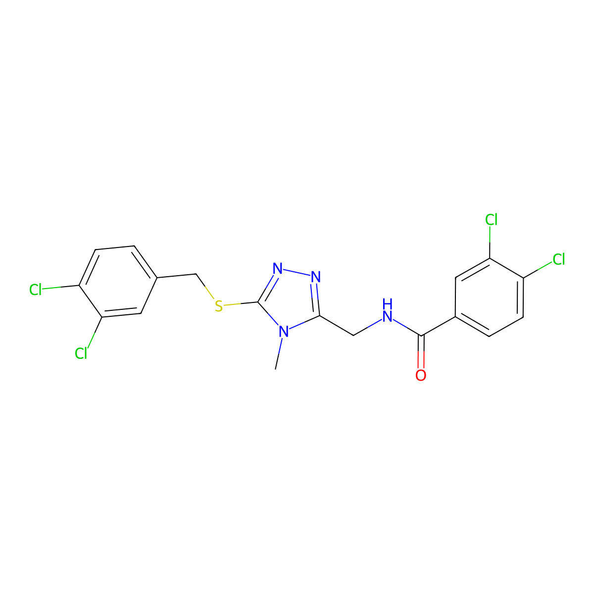 3,4-dichloro-N-[[5-[(3,4-dichlorophenyl)methylsulfanyl]-4-methyl-1,2,4-triazol-3-yl]methyl]benzamide molecular structure, CAS 708280-56-2