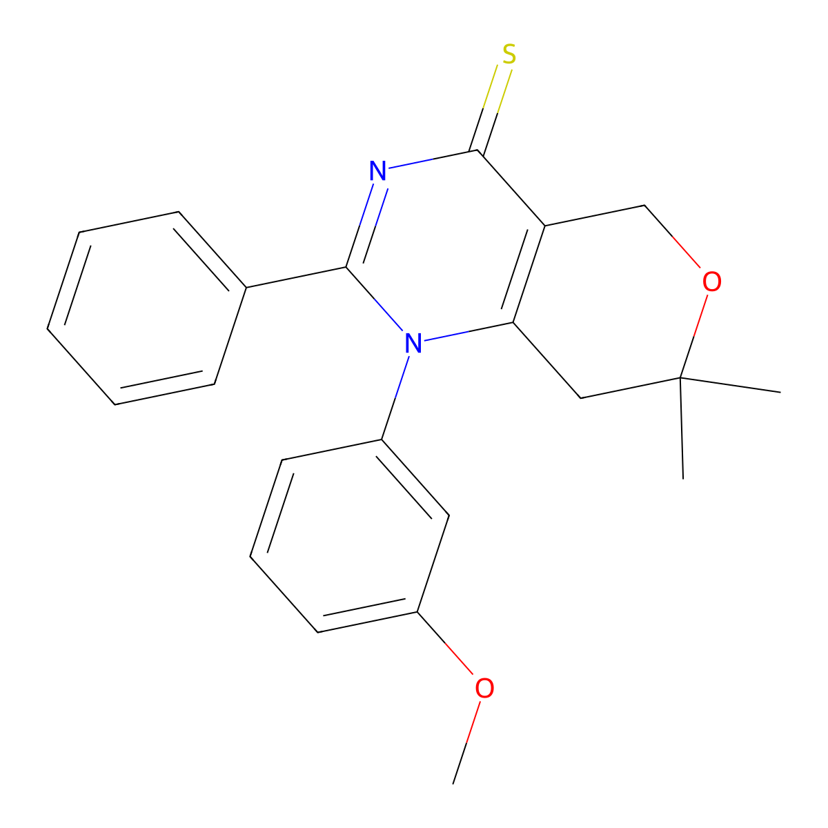 1-(3-Methoxyphenyl)-7,7-dimethyl-2-phenyl-5,8-dihydropyrano[4,3-d]pyrimidine-4-thione molecular structure, CAS 708280-73-3