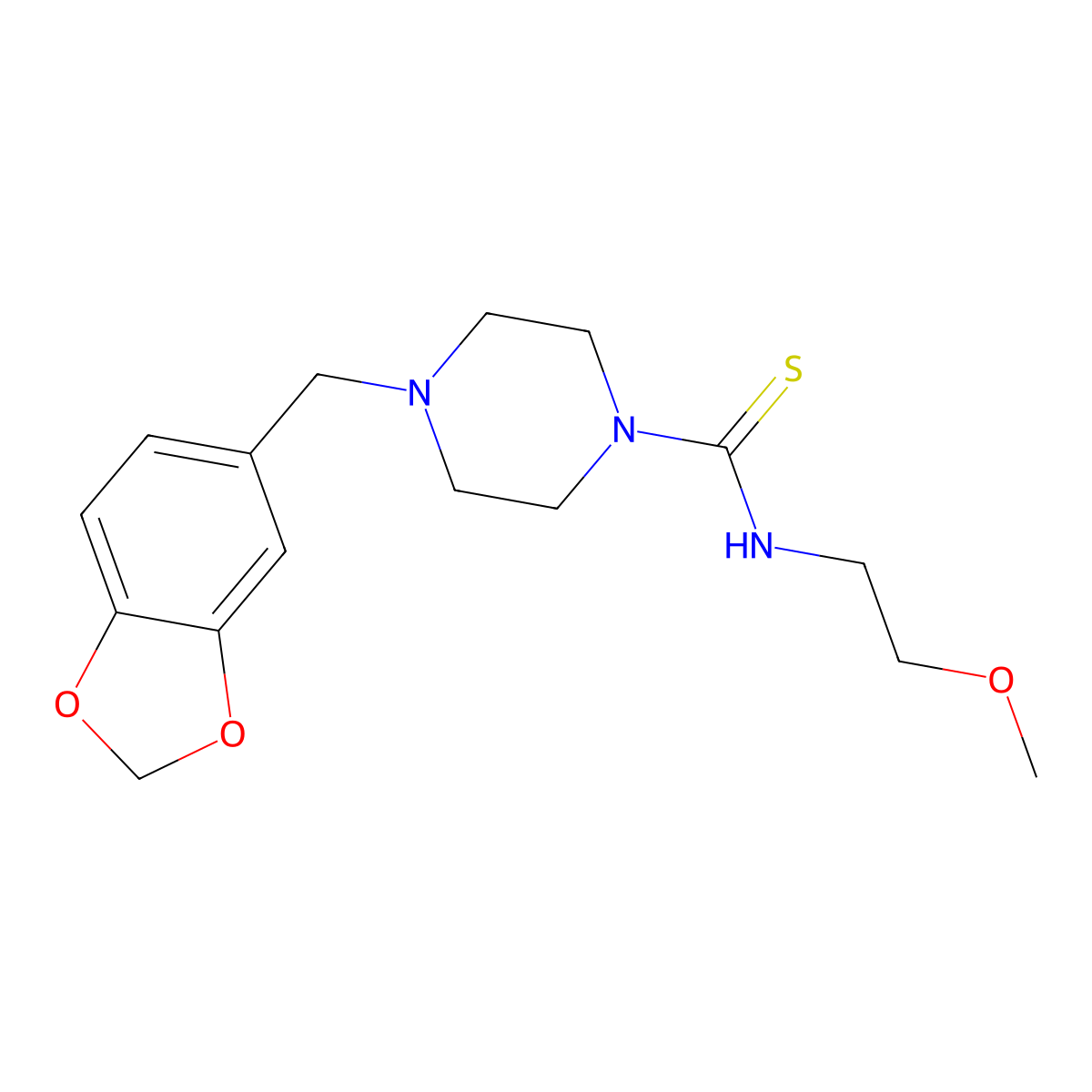 4-(1,3-benzodioxol-5-ylmethyl)-N-(2-methoxyethyl)piperazine-1-carbothioamide molecular structure, CAS 708280-81-3