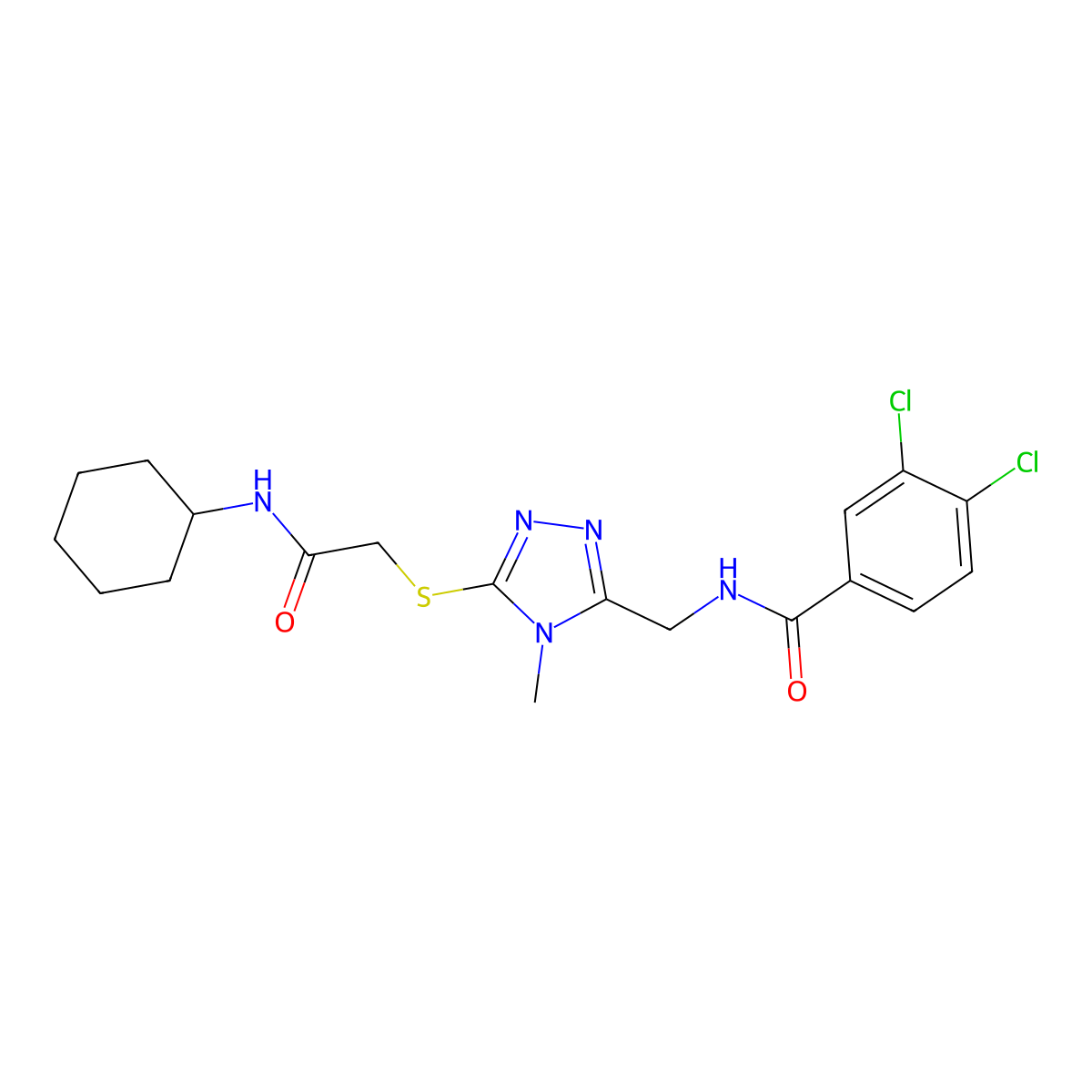3,4-dichloro-N-[[5-[2-(cyclohexylamino)-2-oxoethyl]sulfanyl-4-methyl-1,2,4-triazol-3-yl]methyl]benzamide molecular structure, CAS 708280-87-9