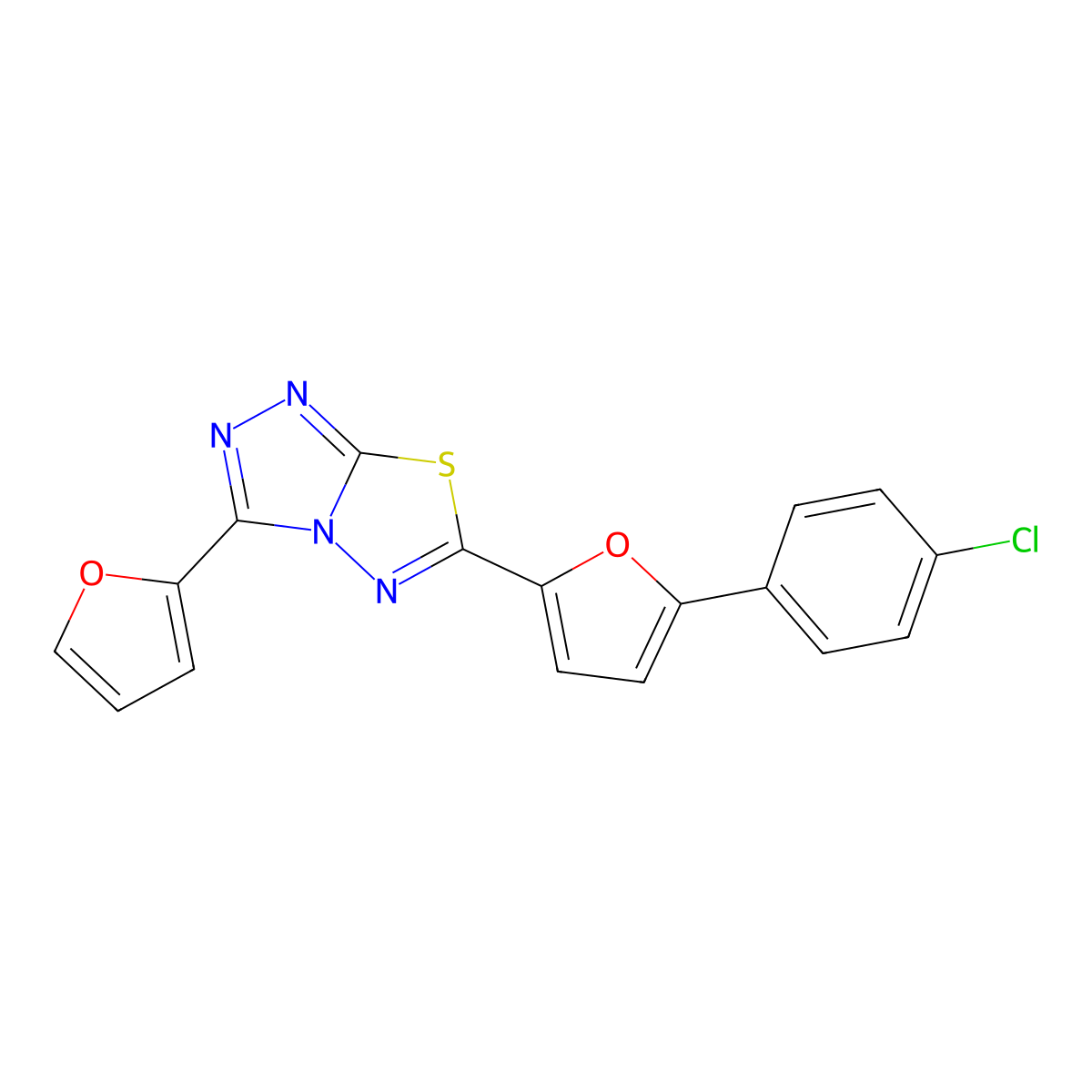 6-[5-(4-Chlorophenyl)furan-2-yl]-3-(furan-2-yl)-[1,2,4]triazolo[3,4-b][1,3,4]thiadiazole molecular structure, CAS 708281-16-7