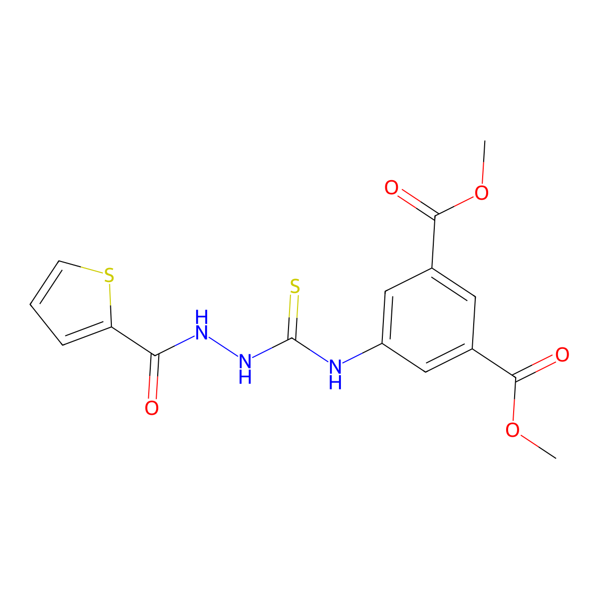 Dimethyl 5-({[2-(thiophen-2-ylcarbonyl)hydrazinyl]carbonothioyl}amino)benzene-1,3-dicarboxylate molecular structure, CAS 708281-32-7