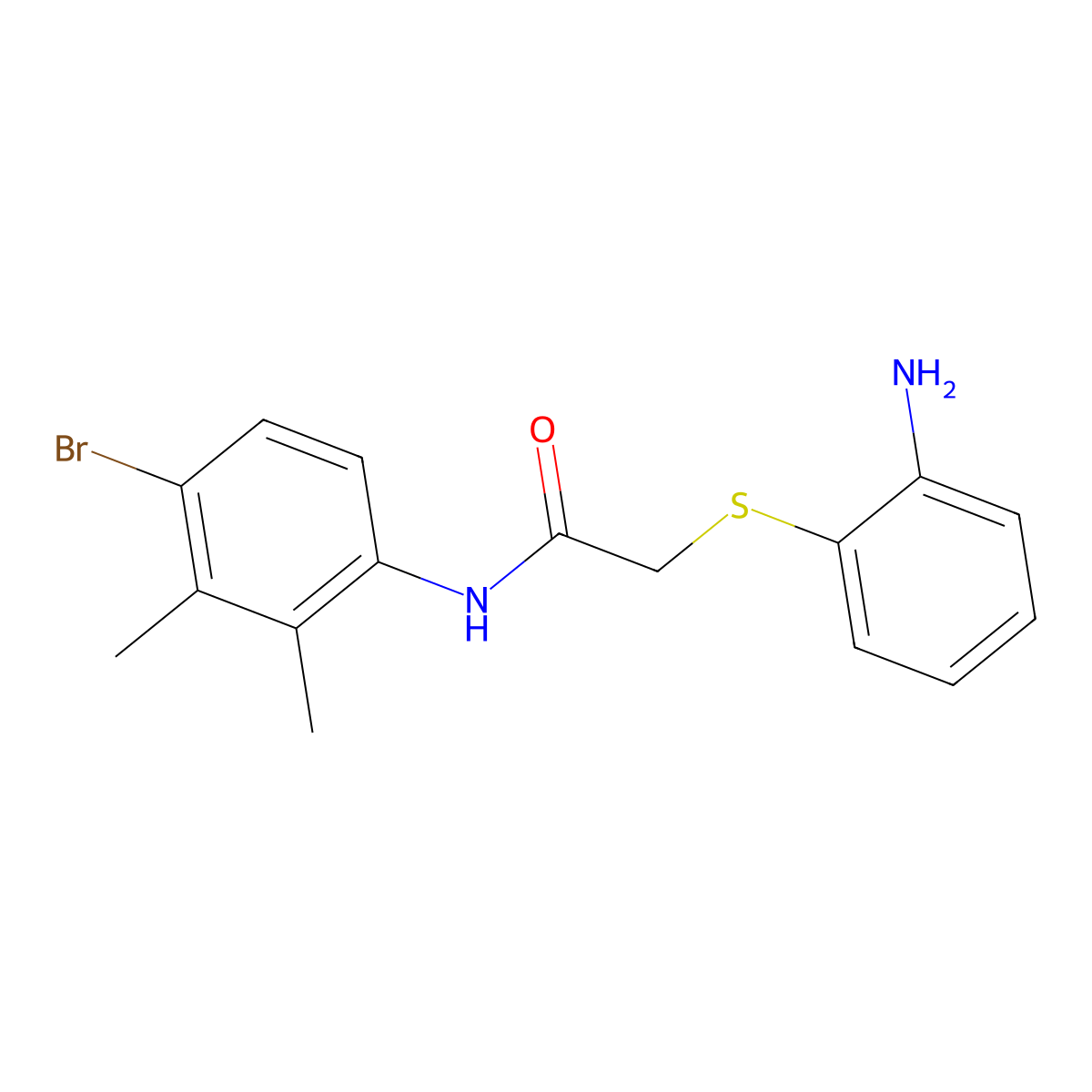 2-(2-aminophenyl)sulfanyl-N-(4-bromo-2,3-dimethylphenyl)acetamide molecular structure, CAS 708281-34-9