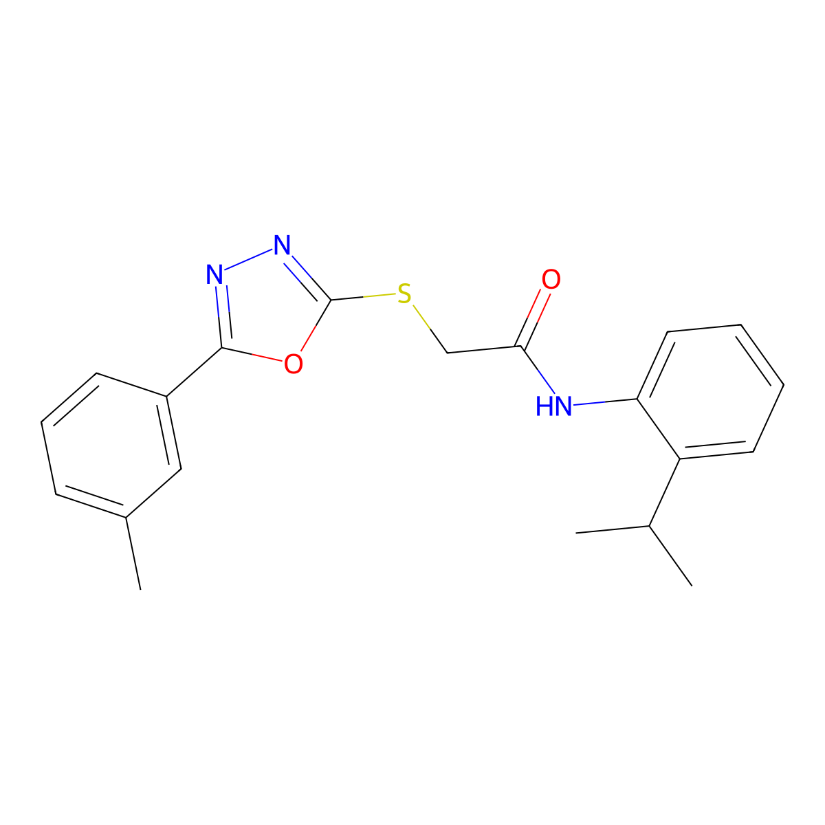2-[[5-(3-methylphenyl)-1,3,4-oxadiazol-2-yl]sulfanyl]-N-(2-propan-2-ylphenyl)acetamide molecular structure, CAS 708281-38-3