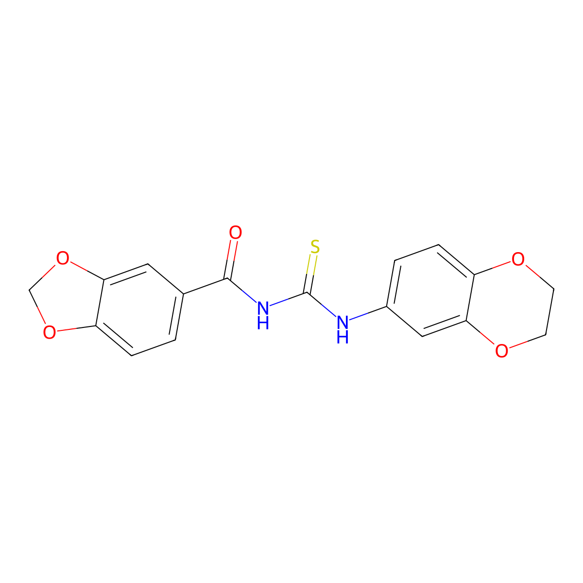 N-(2,3-dihydro-1,4-benzodioxin-6-ylcarbamothioyl)-1,3-benzodioxole-5-carboxamide molecular structure, CAS 708281-42-9