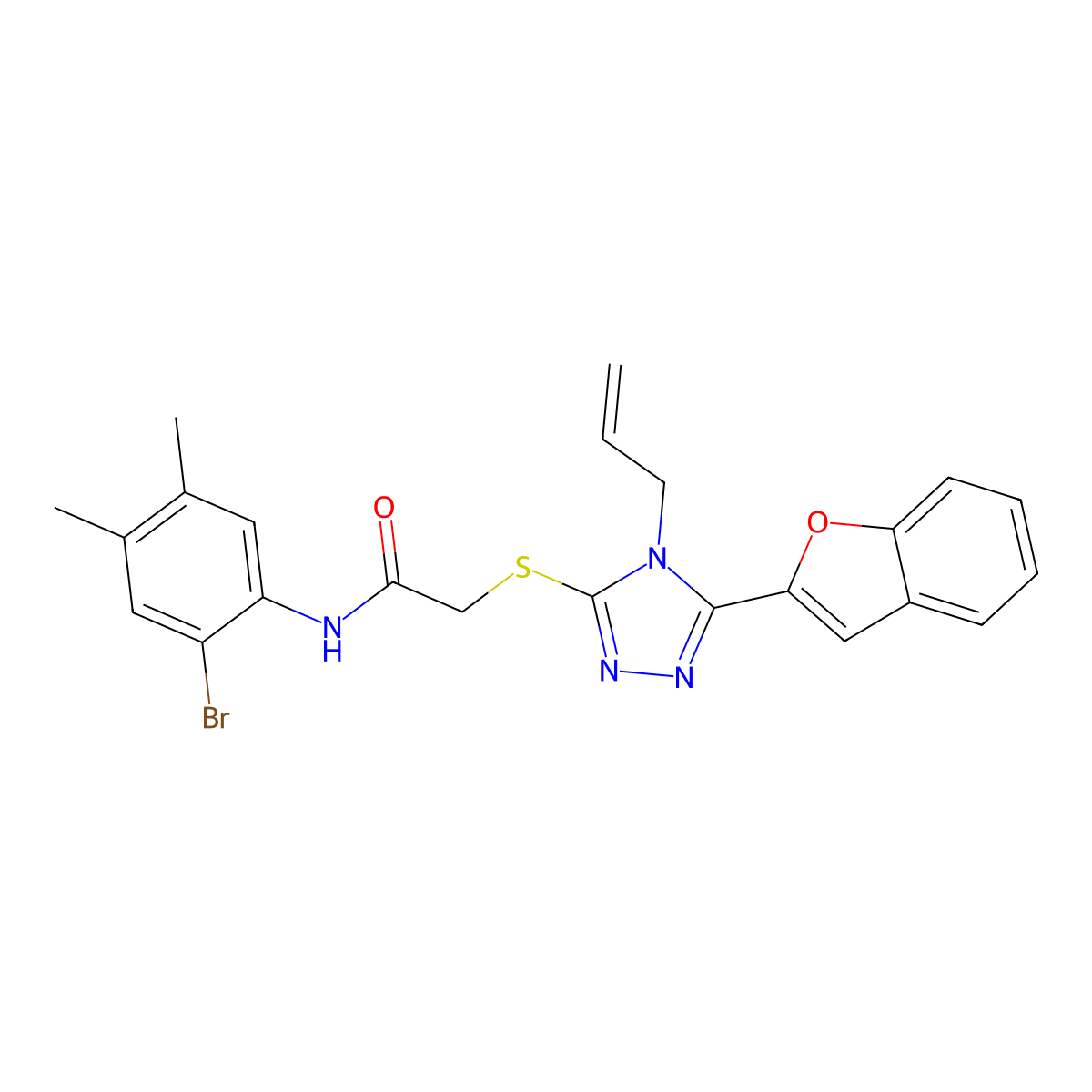 2-[[5-(1-benzofuran-2-yl)-4-prop-2-enyl-1,2,4-triazol-3-yl]sulfanyl]-N-(2-bromo-4,5-dimethylphenyl)acetamide molecular structure, CAS 708281-47-4
