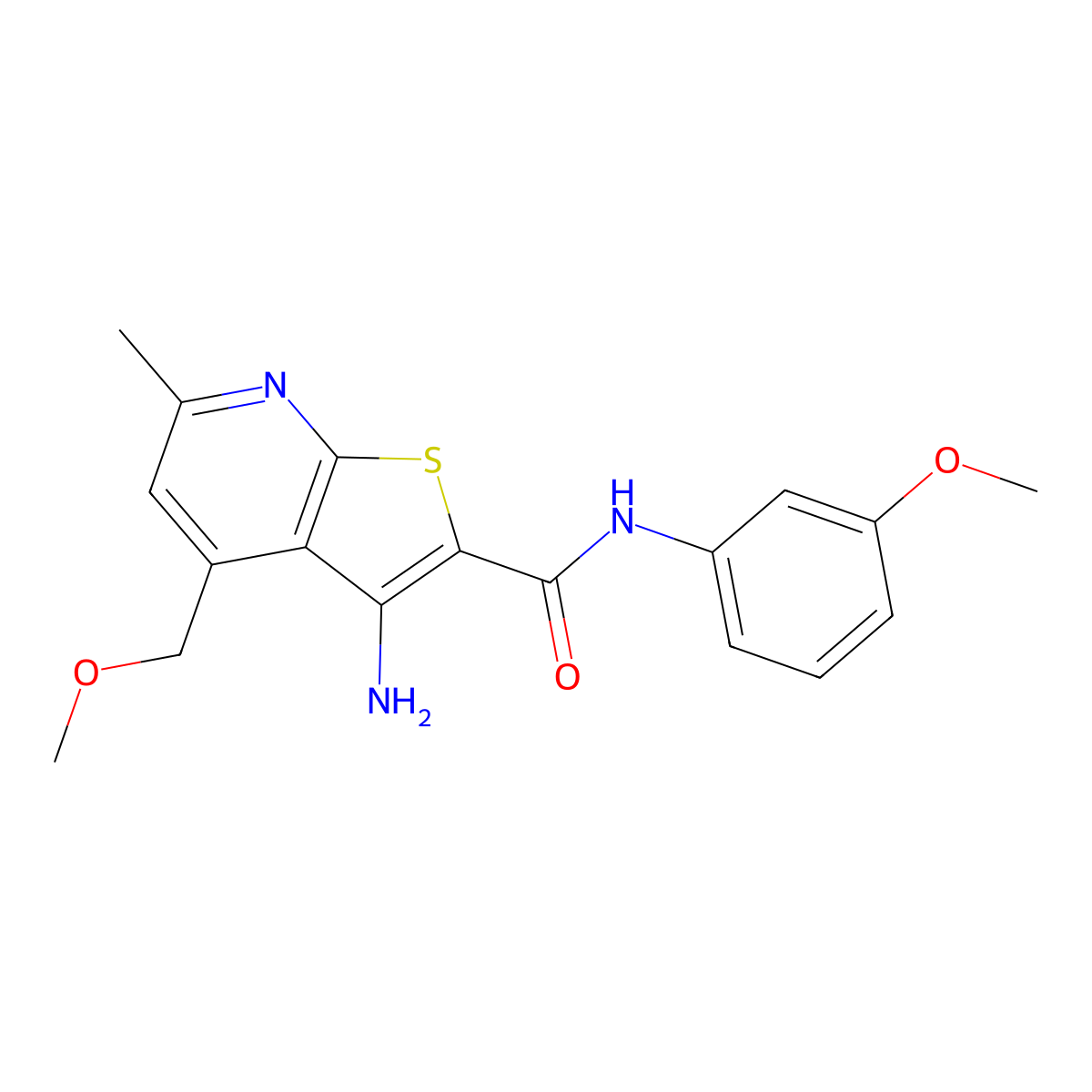 3-amino-4-(methoxymethyl)-N-(3-methoxyphenyl)-6-methylthieno[2,3-b]pyridine-2-carboxamide molecular structure, CAS 708281-69-0