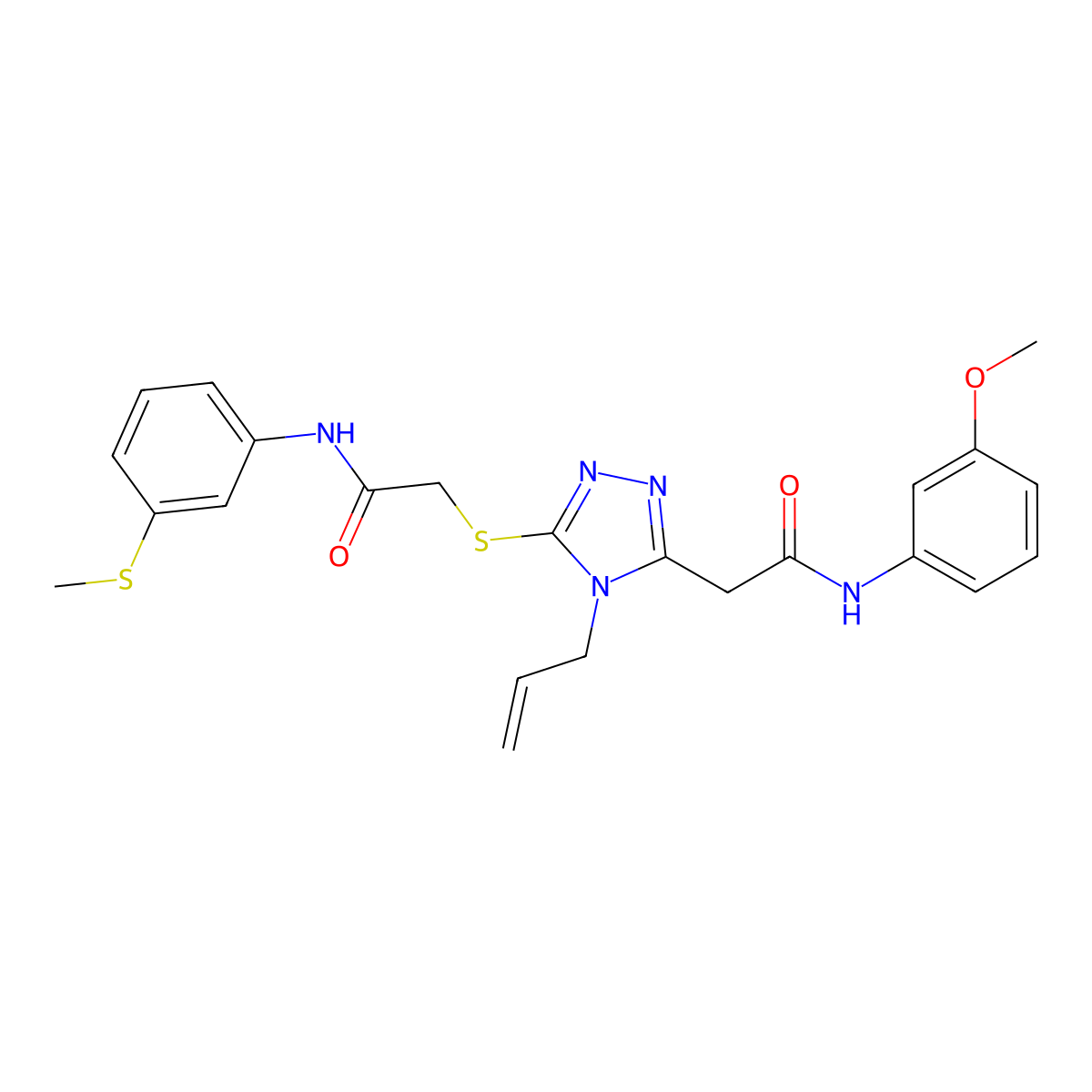 N-(3-methoxyphenyl)-2-[5-[2-(3-methylsulfanylanilino)-2-oxoethyl]sulfanyl-4-prop-2-enyl-1,2,4-triazol-3-yl]acetamide molecular structure, CAS 708281-75-8