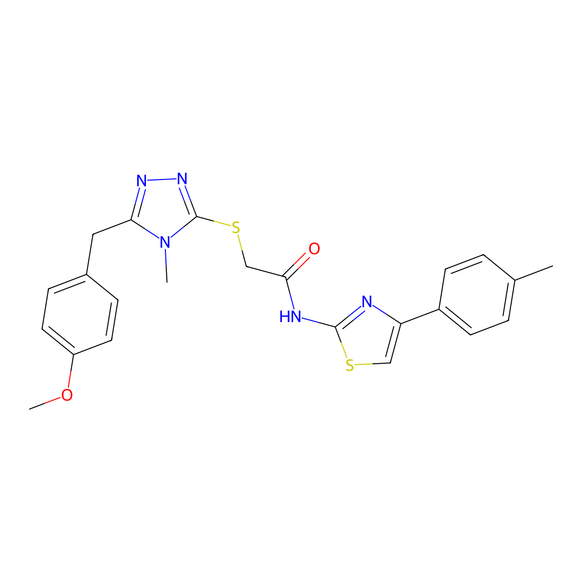 2-[[5-[(4-methoxyphenyl)methyl]-4-methyl-1,2,4-triazol-3-yl]sulfanyl]-N-[4-(4-methylphenyl)-1,3-thiazol-2-yl]acetamide molecular structure, CAS 708281-82-7