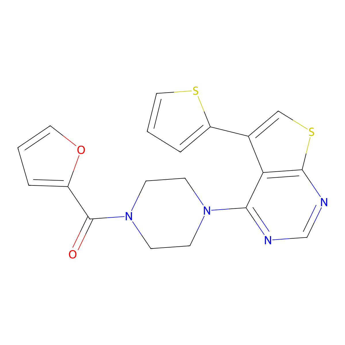 4-[4-(2-Furoyl)-1-piperazinyl]-5-(2-thienyl)thieno[2,3-d]pyrimidine molecular structure, CAS 708282-12-6