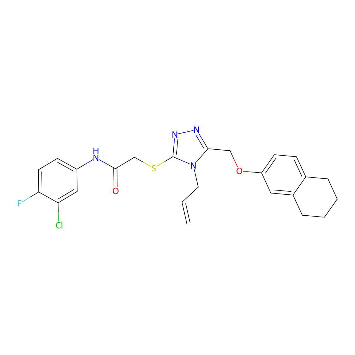 N-(3-chloro-4-fluorophenyl)-2-[[4-prop-2-enyl-5-(5,6,7,8-tetrahydronaphthalen-2-yloxymethyl)-1,2,4-triazol-3-yl]sulfanyl]acetamide molecular structure, CAS 708282-26-2