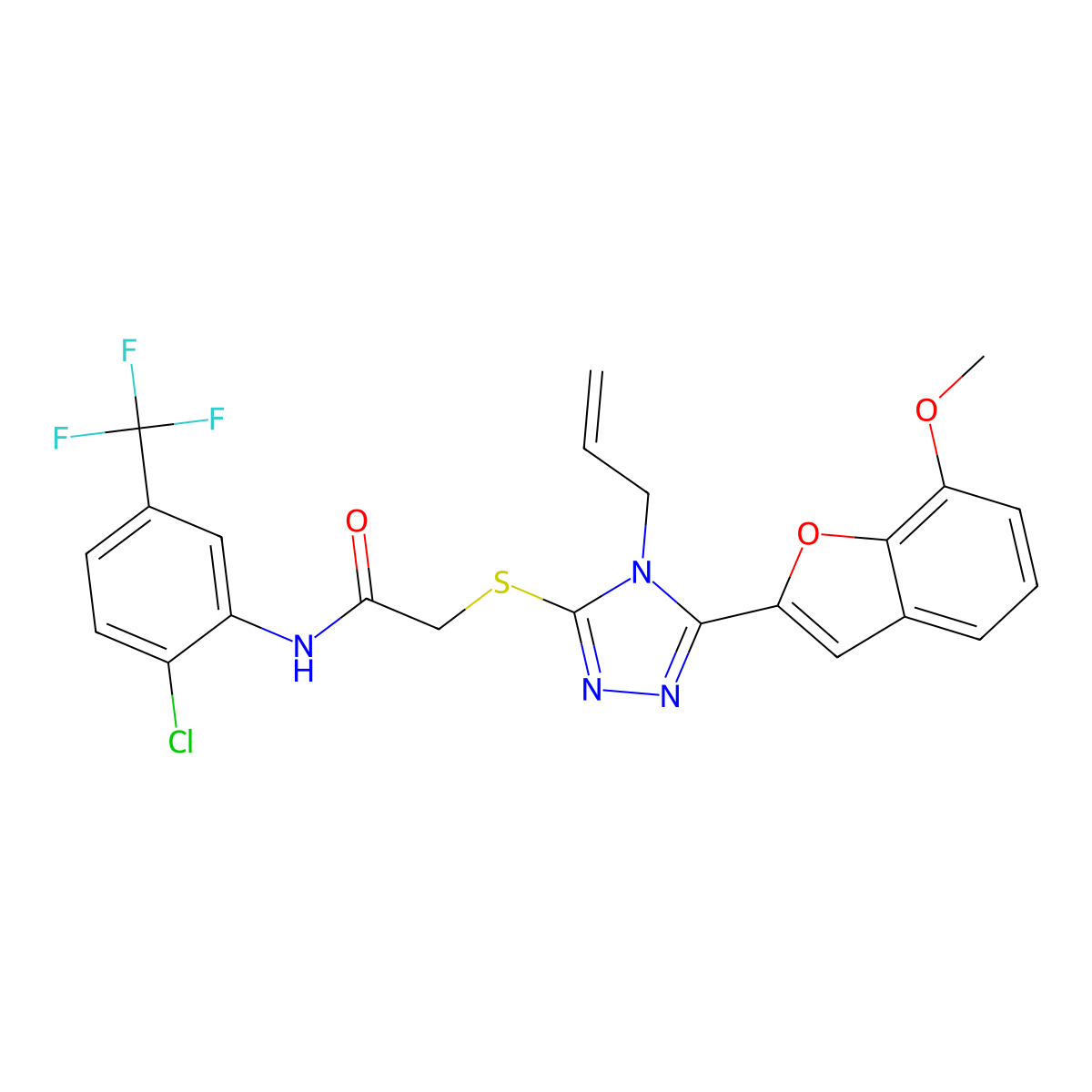 N-[2-chloro-5-(trifluoromethyl)phenyl]-2-[[5-(7-methoxy-1-benzofuran-2-yl)-4-prop-2-enyl-1,2,4-triazol-3-yl]sulfanyl]acetamide molecular structure, CAS 708282-37-5