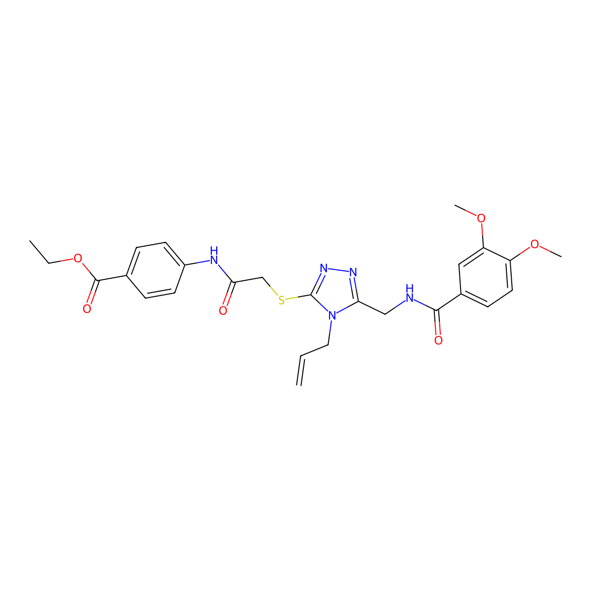 ethyl 4-[({[5-({[(3,4-dimethoxyphenyl)carbonyl]amino}methyl)-4-(prop-2-en-1-yl)-4H-1,2,4-triazol-3-yl]sulfanyl}acetyl)amino]benzoate molecular structure, CAS 708282-44-4