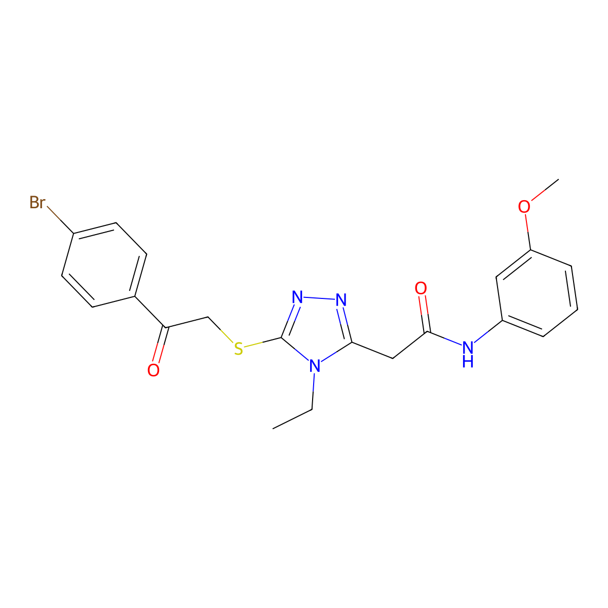 2-[5-[2-(4-bromophenyl)-2-oxoethyl]sulfanyl-4-ethyl-1,2,4-triazol-3-yl]-N-(3-methoxyphenyl)acetamide molecular structure, CAS 708282-49-9