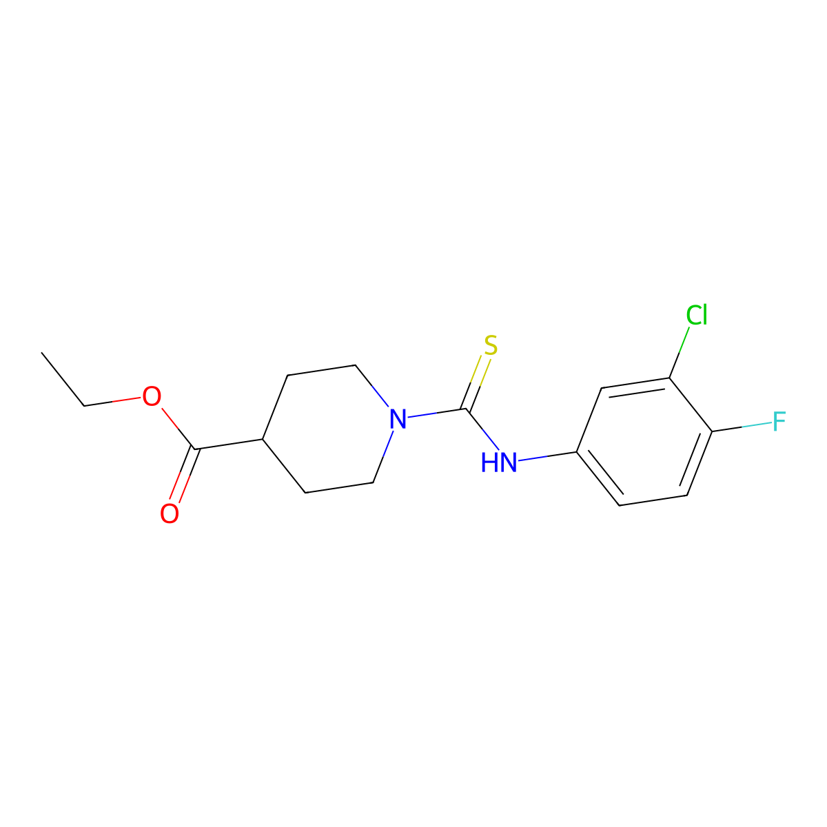 Ethyl 1-[(3-chloro-4-fluorophenyl)carbamothioyl]piperidine-4-carboxylate molecular structure, CAS 708282-51-3