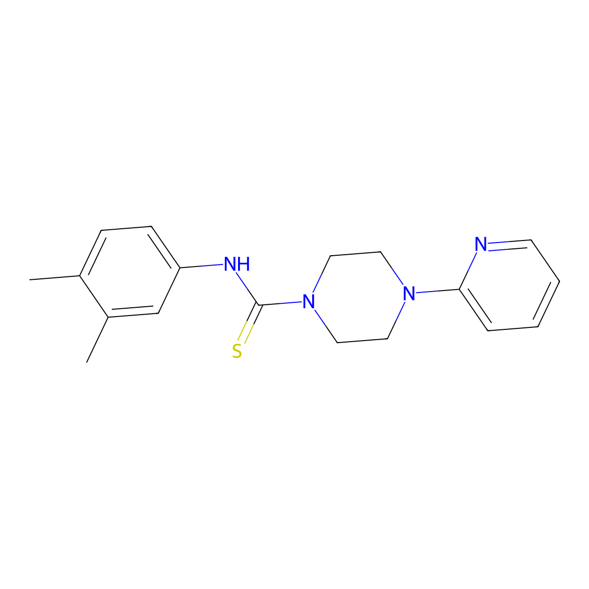 N-(3,4-dimethylphenyl)-4-pyridin-2-ylpiperazine-1-carbothioamide molecular structure, CAS 708282-62-6