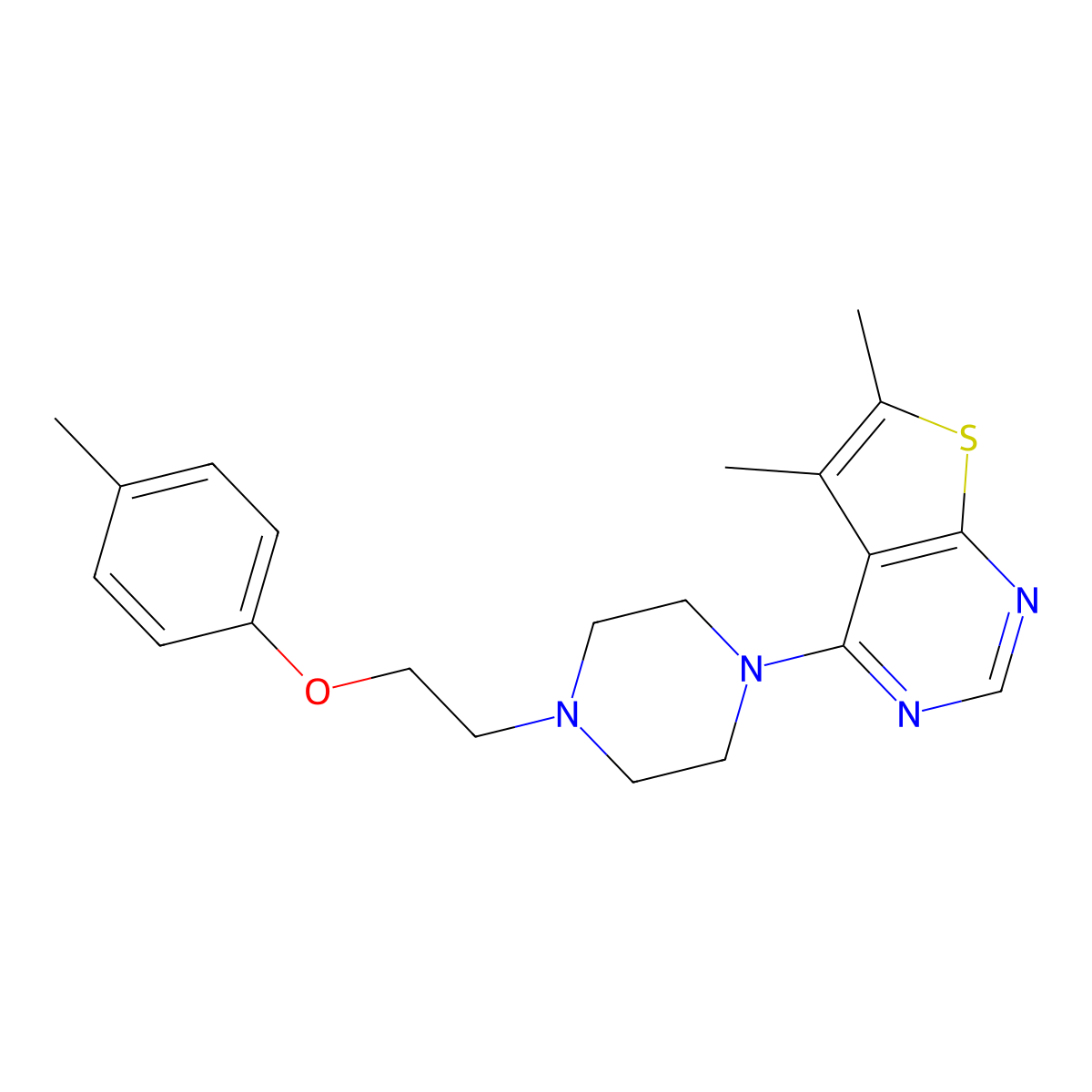 5,6-Dimethyl-4-[4-[2-(4-methylphenoxy)ethyl]piperazin-1-yl]thieno[2,3-d]pyrimidine molecular structure, CAS 708282-71-7