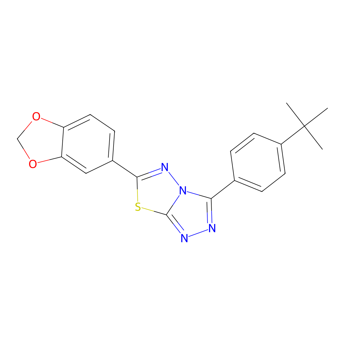6-(1,3-Benzodioxol-5-yl)-3-(4-tert-butylphenyl)[1,2,4]triazolo[3,4-b][1,3,4]thiadiazole molecular structure, CAS 708282-74-0