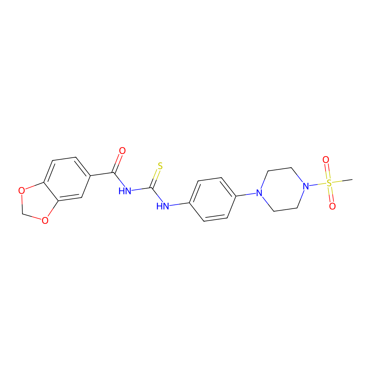 N-[[4-(4-methylsulfonylpiperazin-1-yl)phenyl]carbamothioyl]-1,3-benzodioxole-5-carboxamide molecular structure, CAS 708282-88-6