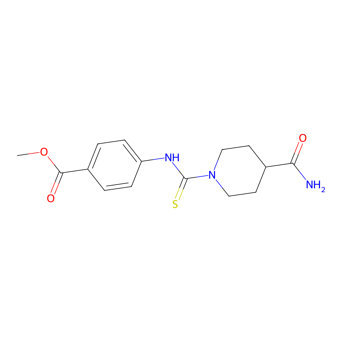 Methyl 4-{[(4-carbamoylpiperidyl)thioxomethyl]amino}benzoate molecular structure, CAS 708282-89-7