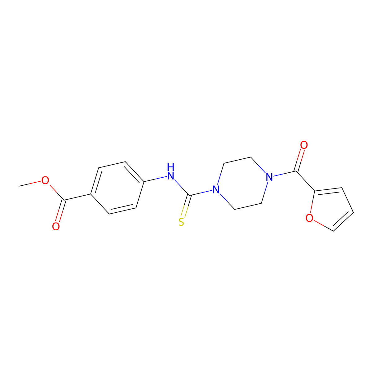 Methyl 4-({[4-(2-furylcarbonyl)piperazinyl]thioxomethyl}amino)benzoate molecular structure, CAS 708282-93-3