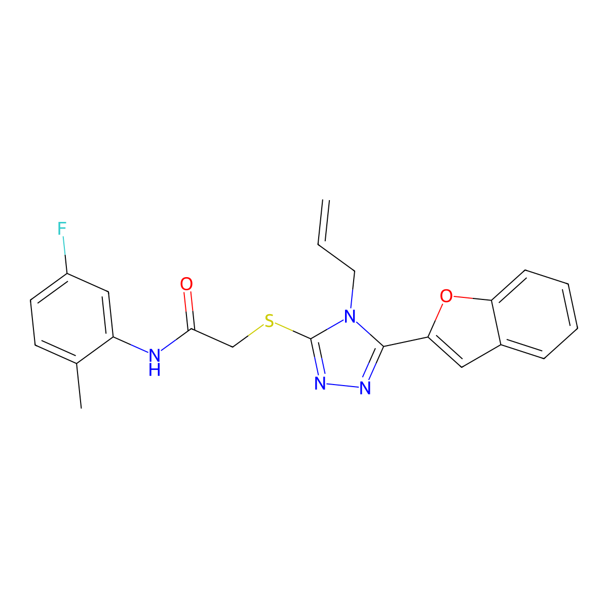 2-[[5-(1-benzofuran-2-yl)-4-prop-2-enyl-1,2,4-triazol-3-yl]sulfanyl]-N-(5-fluoro-2-methylphenyl)acetamide molecular structure, CAS 708283-13-0