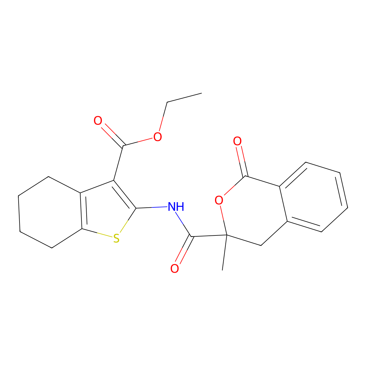 ethyl 2-{[(3-methyl-1-oxo-3,4-dihydro-1H-isochromen-3-yl)carbonyl]amino}-4,5,6,7-tetrahydro-1-benzothiophene-3-carboxylate molecular structure, CAS 708283-17-4