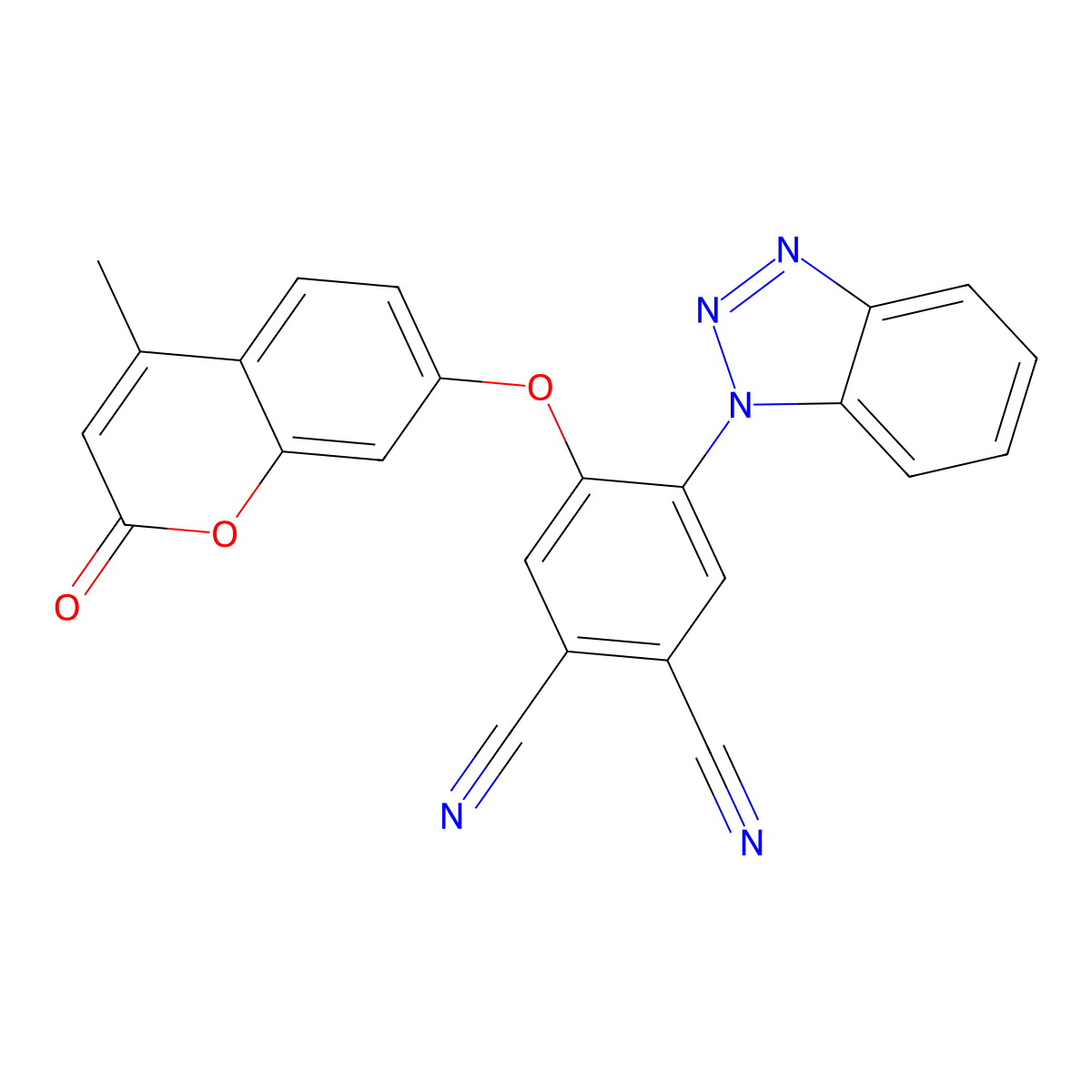 4-(Benzotriazol-1-yl)-5-(4-methyl-2-oxochromen-7-yl)oxybenzene-1,2-dicarbonitrile molecular structure, CAS 708283-36-7