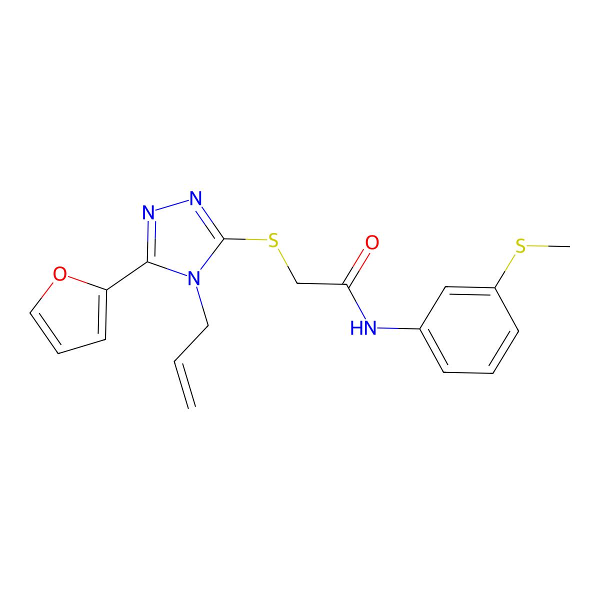 2-[[5-(furan-2-yl)-4-prop-2-enyl-1,2,4-triazol-3-yl]sulfanyl]-N-(3-methylsulfanylphenyl)acetamide molecular structure, CAS 708283-37-8