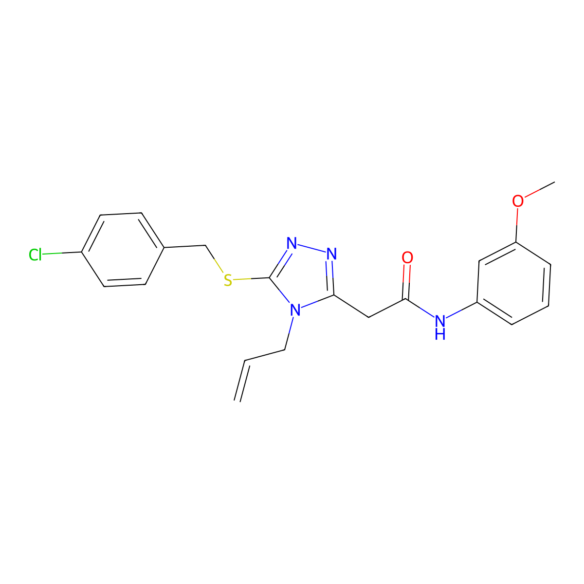 2-[5-[(4-chlorophenyl)methylsulfanyl]-4-prop-2-enyl-1,2,4-triazol-3-yl]-N-(3-methoxyphenyl)acetamide molecular structure, CAS 708283-59-4