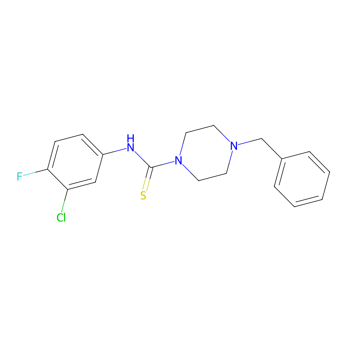 4-benzyl-N-(3-chloro-4-fluorophenyl)piperazine-1-carbothioamide molecular structure, CAS 708283-63-0