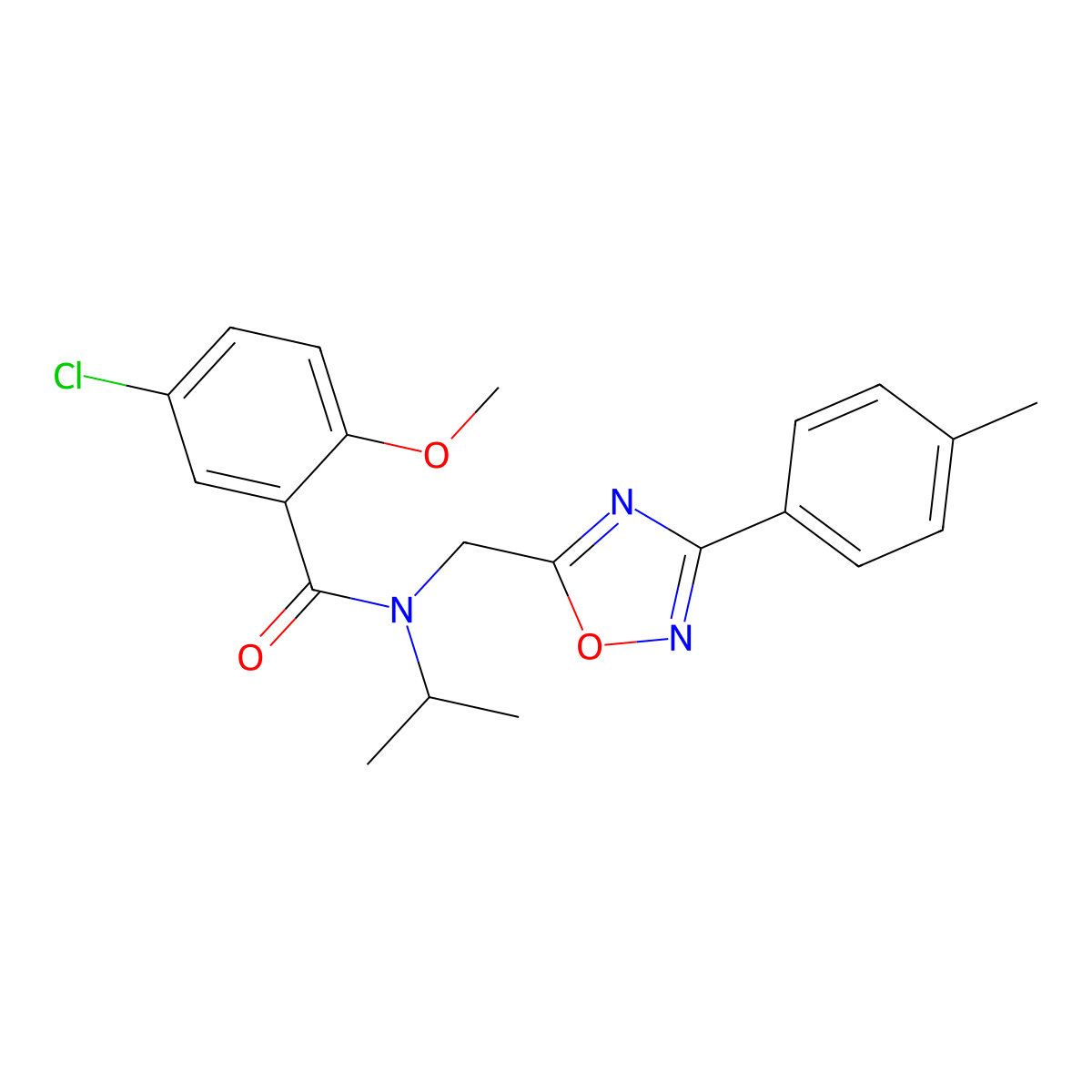 5-chloro-2-methoxy-N-[[3-(4-methylphenyl)-1,2,4-oxadiazol-5-yl]methyl]-N-propan-2-ylbenzamide molecular structure, CAS 708284-06-4
