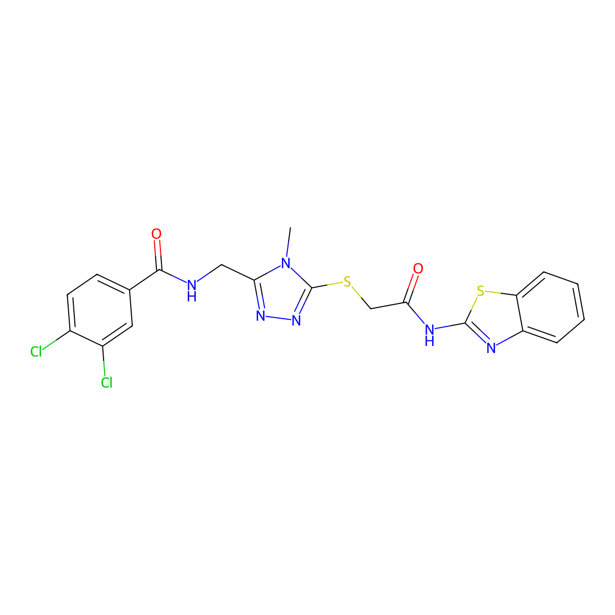 N-[[5-[2-(1,3-benzothiazol-2-ylamino)-2-oxoethyl]sulfanyl-4-methyl-1,2,4-triazol-3-yl]methyl]-3,4-dichlorobenzamide molecular structure, CAS 708284-11-1