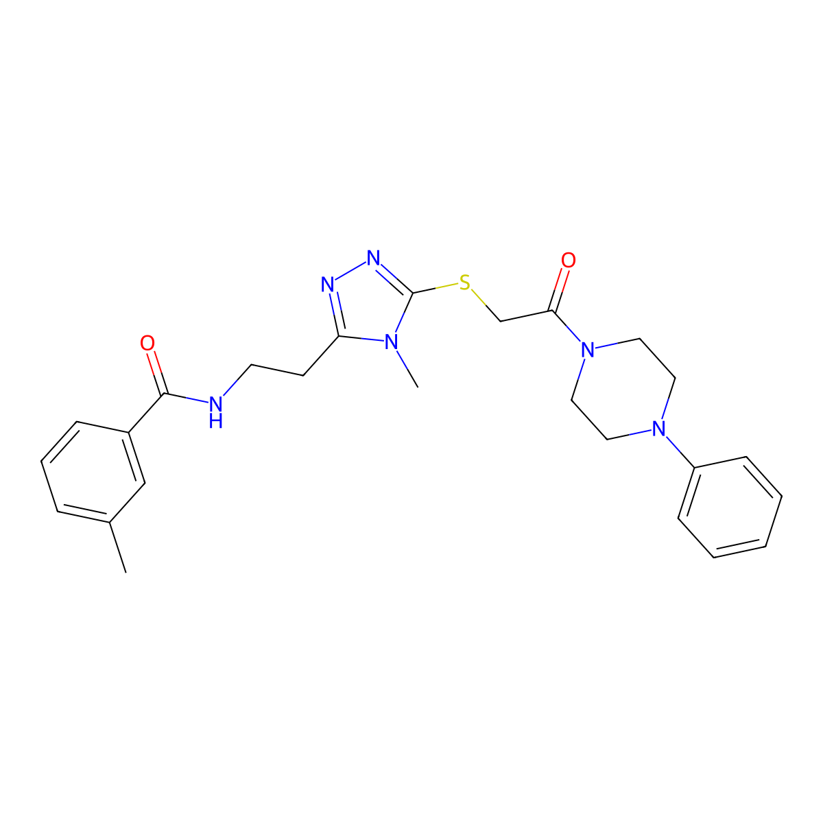 3-methyl-N-[2-[4-methyl-5-[2-oxo-2-(4-phenylpiperazin-1-yl)ethyl]sulfanyl-1,2,4-triazol-3-yl]ethyl]benzamide molecular structure, CAS 708284-24-6