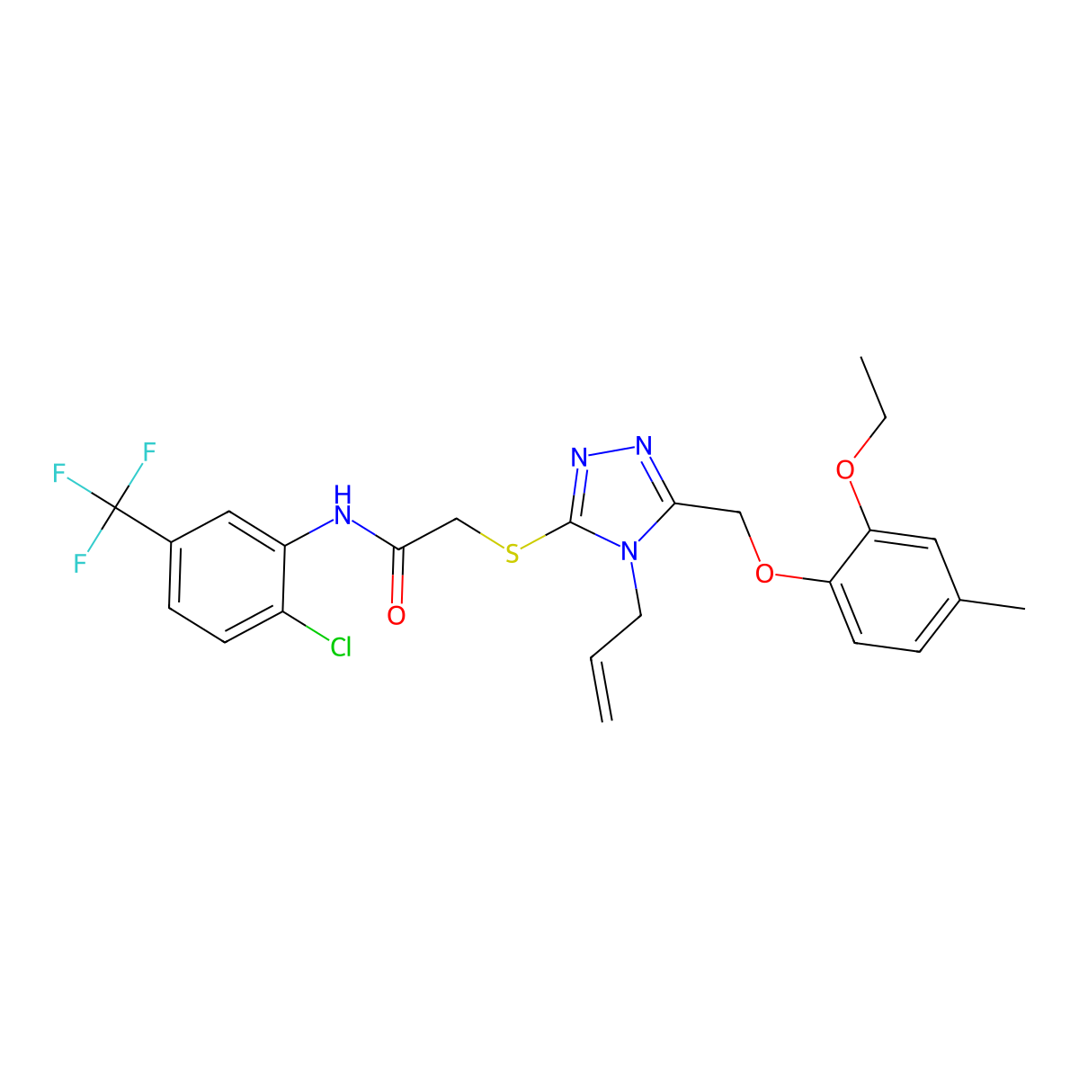 N-[2-chloro-5-(trifluoromethyl)phenyl]-2-[[5-[(2-ethoxy-4-methylphenoxy)methyl]-4-prop-2-enyl-1,2,4-triazol-3-yl]sulfanyl]acetamide molecular structure, CAS 708284-58-6