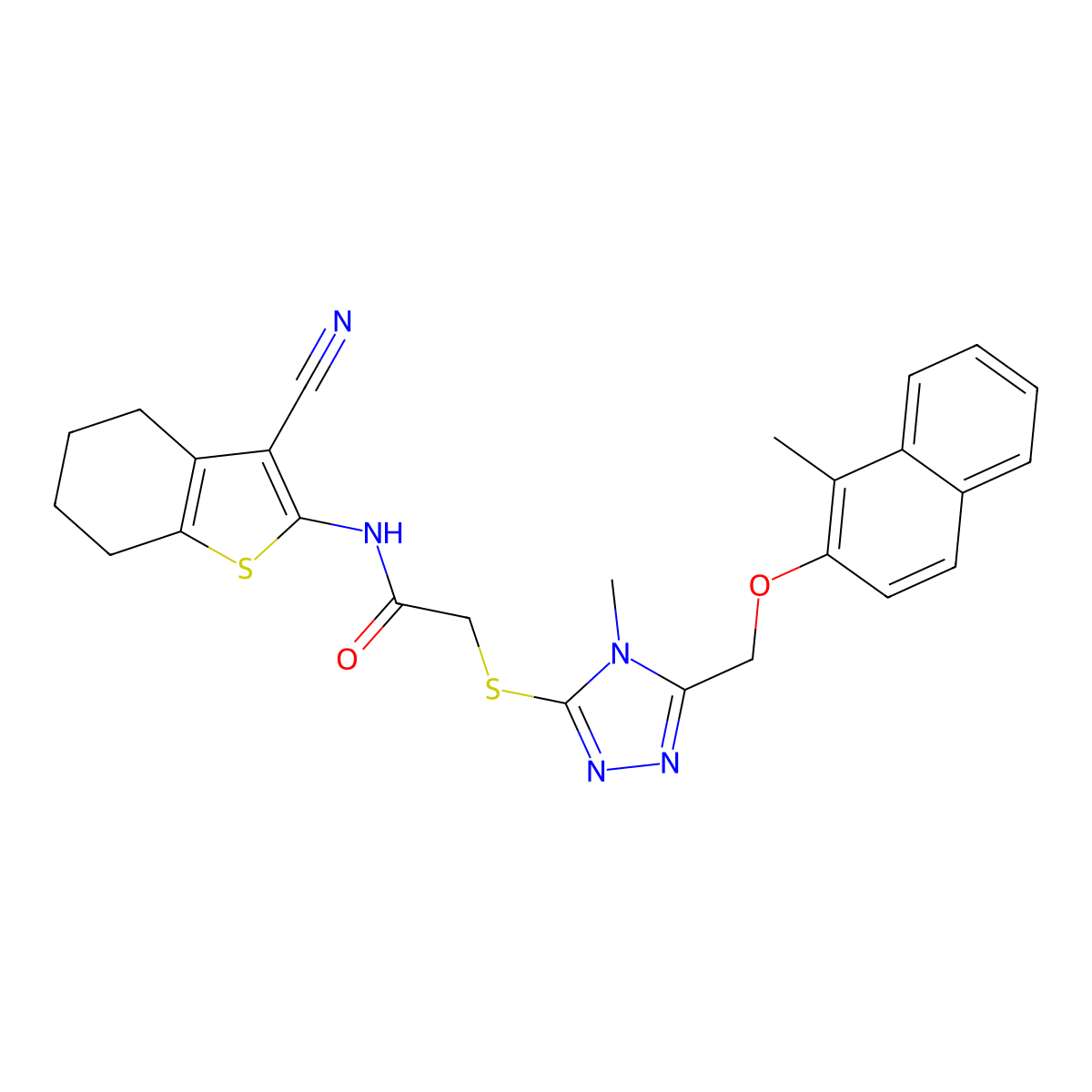 N-(3-cyano-4,5,6,7-tetrahydro-1-benzothiophen-2-yl)-2-[[4-methyl-5-[(1-methylnaphthalen-2-yl)oxymethyl]-1,2,4-triazol-3-yl]sulfanyl]acetamide molecular structure, CAS 708284-67-7