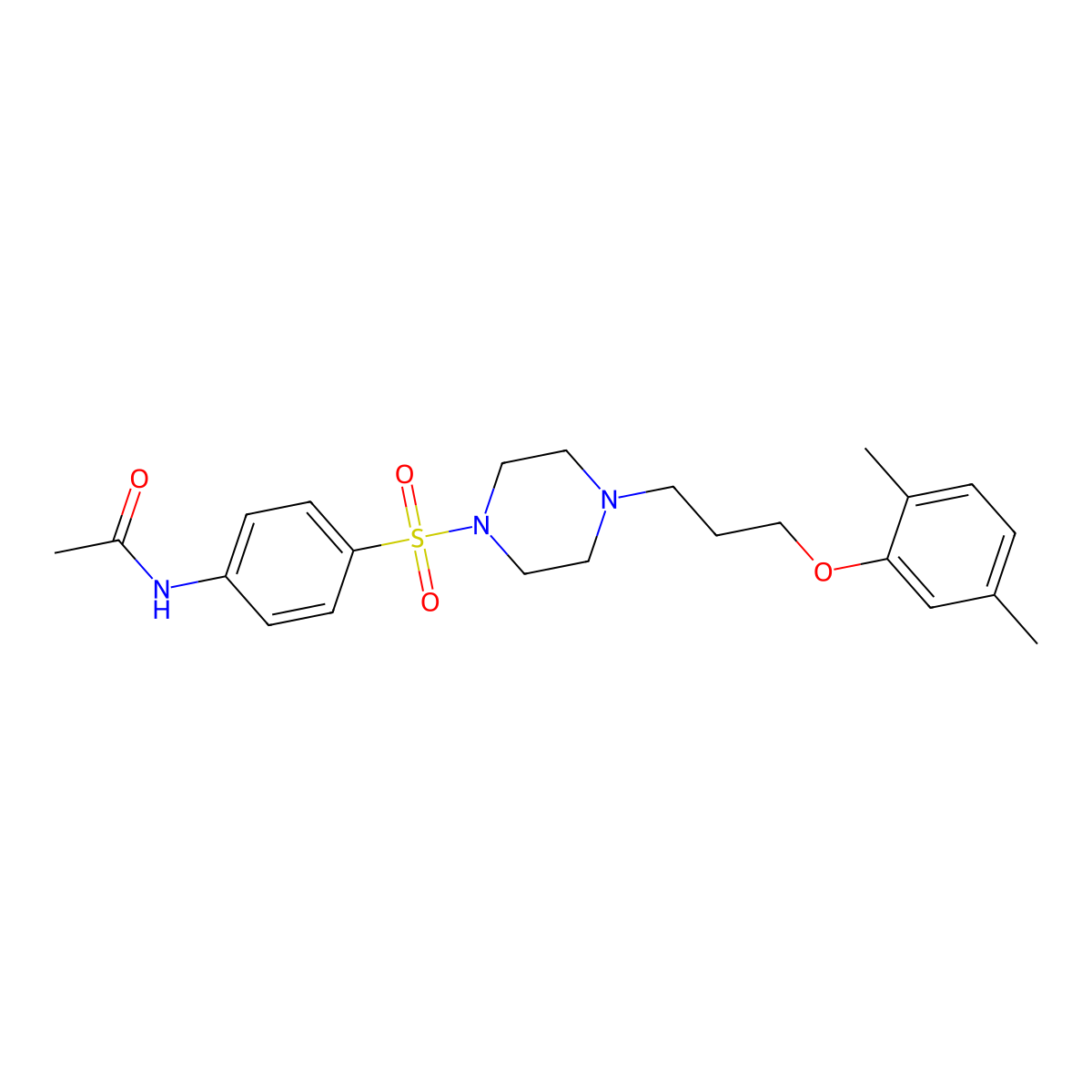 N-[4-[4-[3-(2,5-dimethylphenoxy)propyl]piperazin-1-yl]sulfonylphenyl]acetamide molecular structure, CAS 708284-88-2